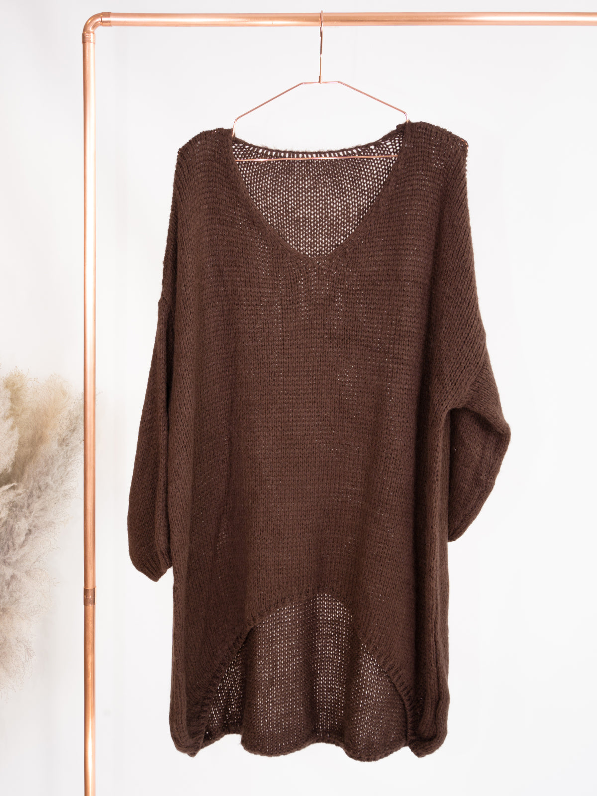 Langer Strick Pulli mit rundem Ausschnitt - Faela