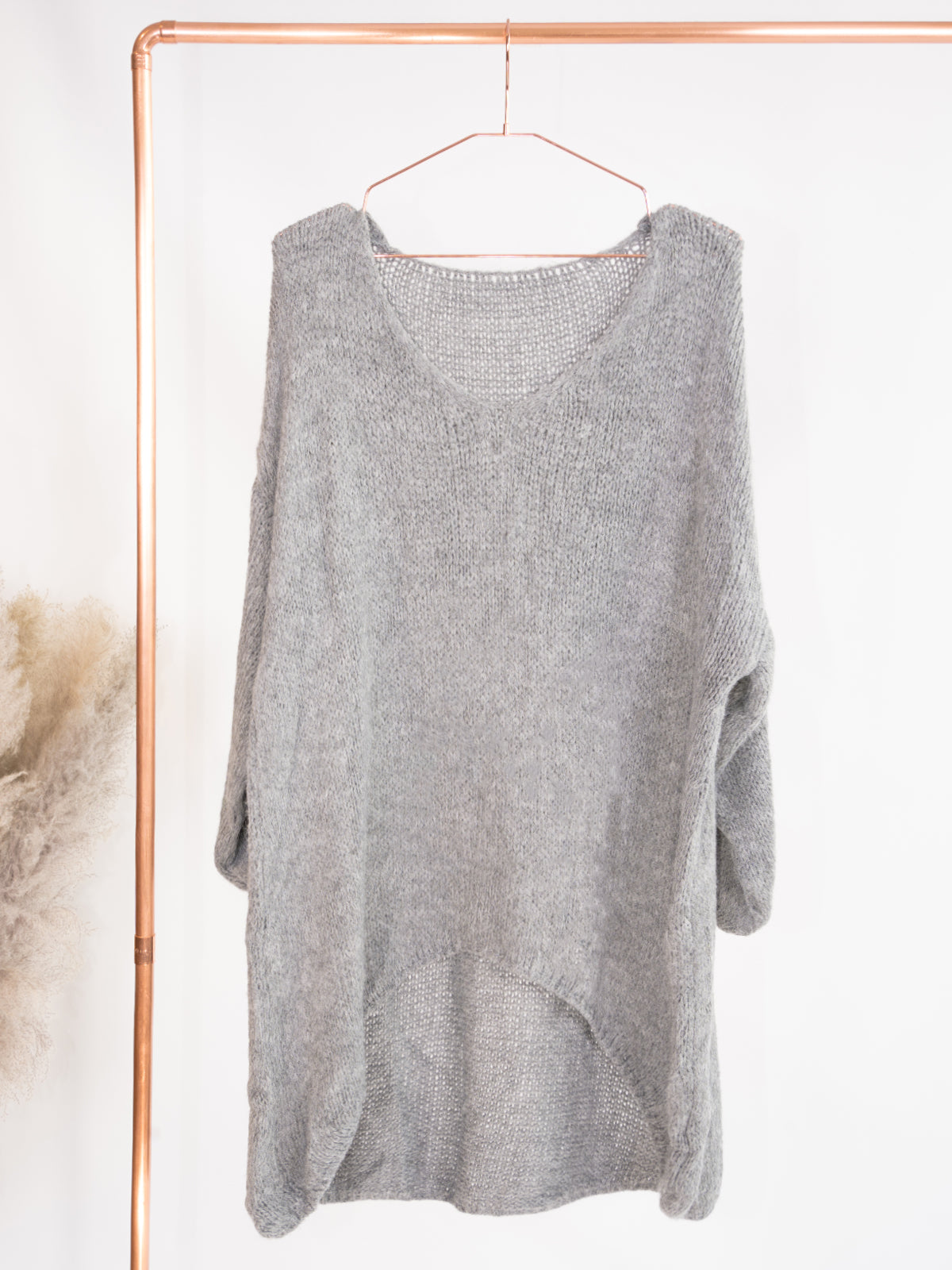 Langer Strick Pulli mit rundem Ausschnitt - Faela