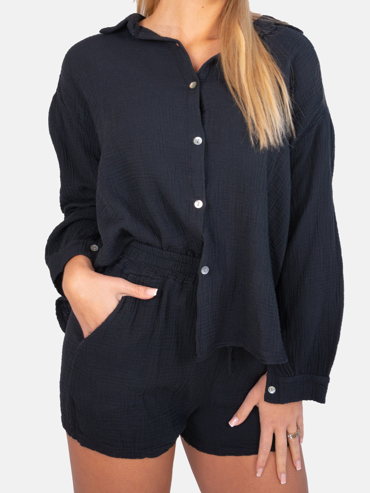 Kurze Musselin Shorts - schwarz - Holy