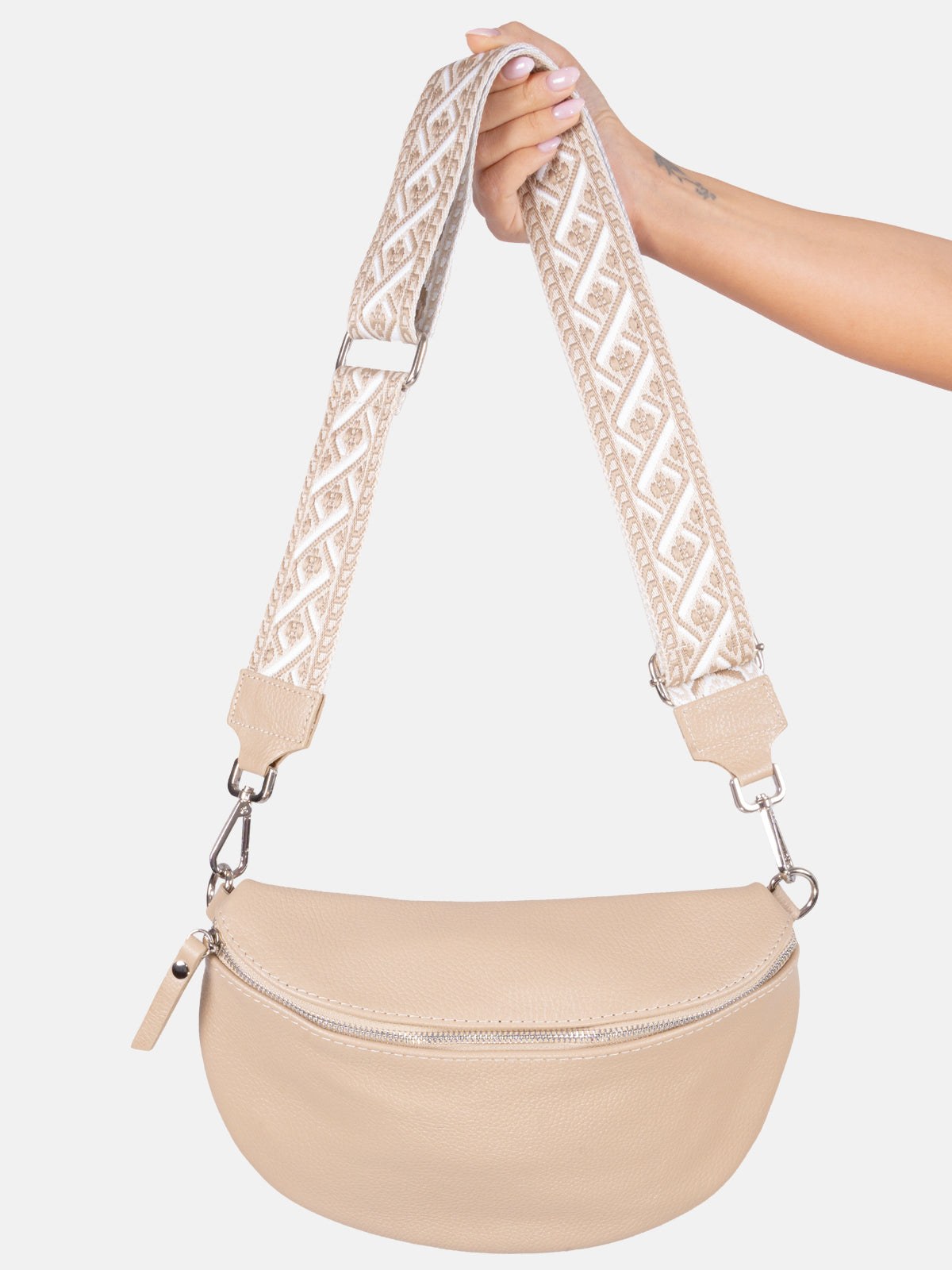 Große Crossbody Gürteltasche aus 100% Leder - beige - Jaime