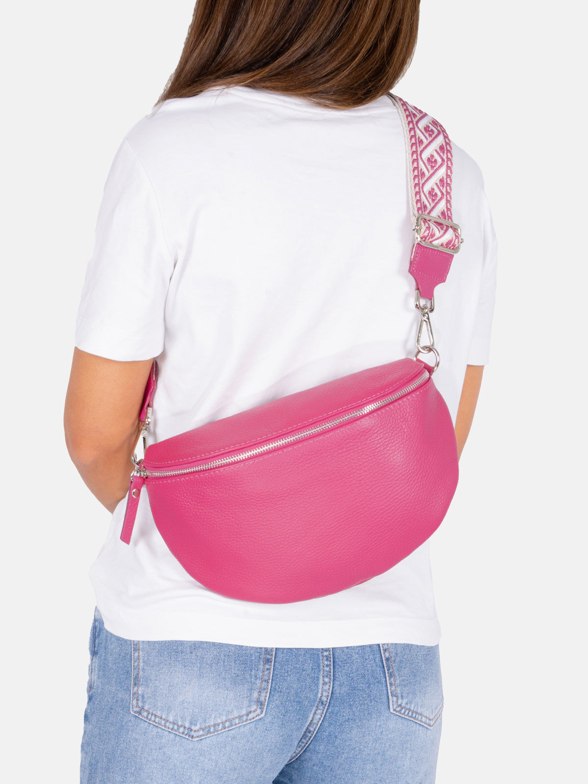 Große Crossbody Gürteltasche aus 100% Leder - pink - Jaime