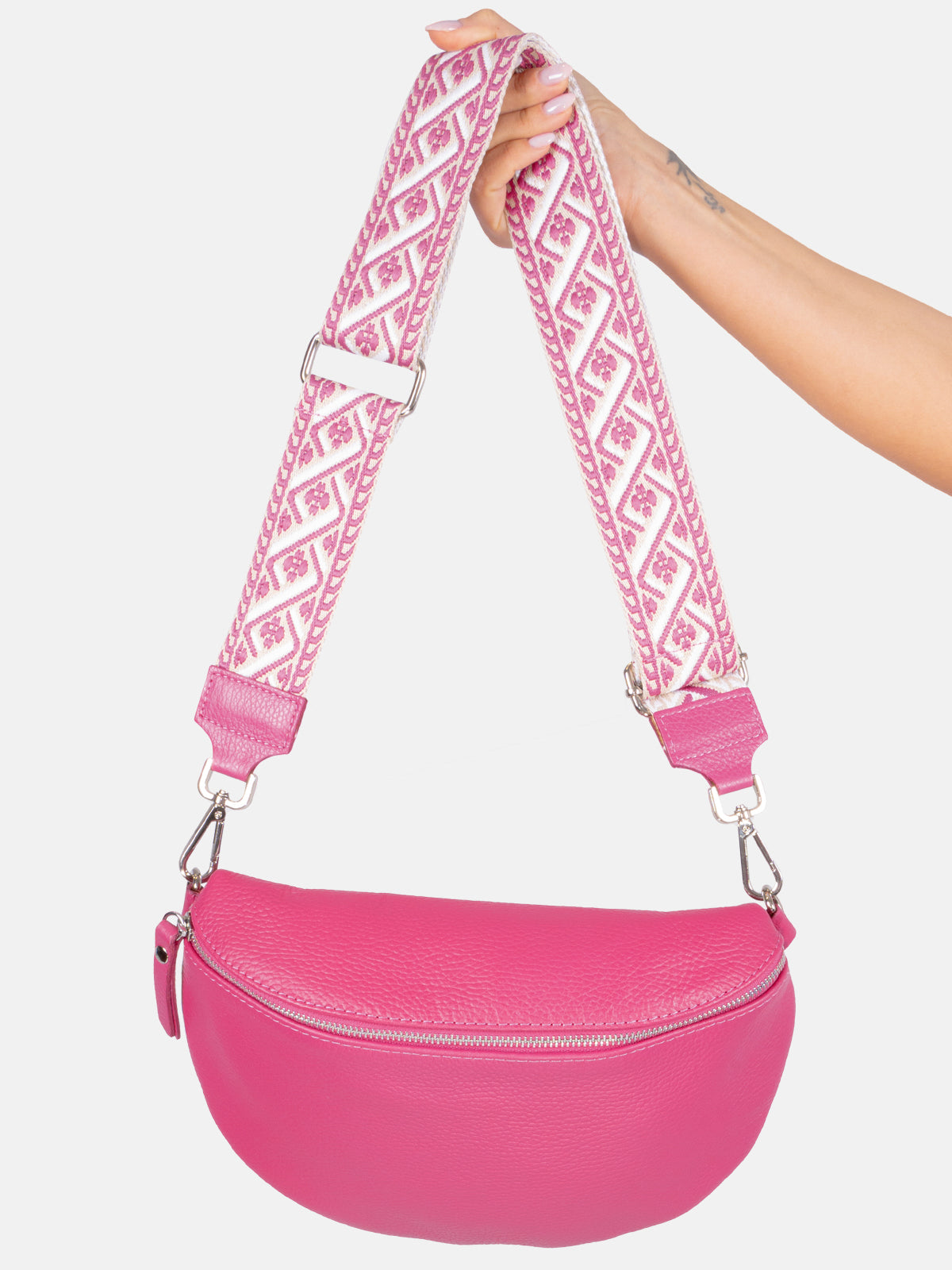 Große Crossbody Gürteltasche aus 100% Leder - pink - Jaime