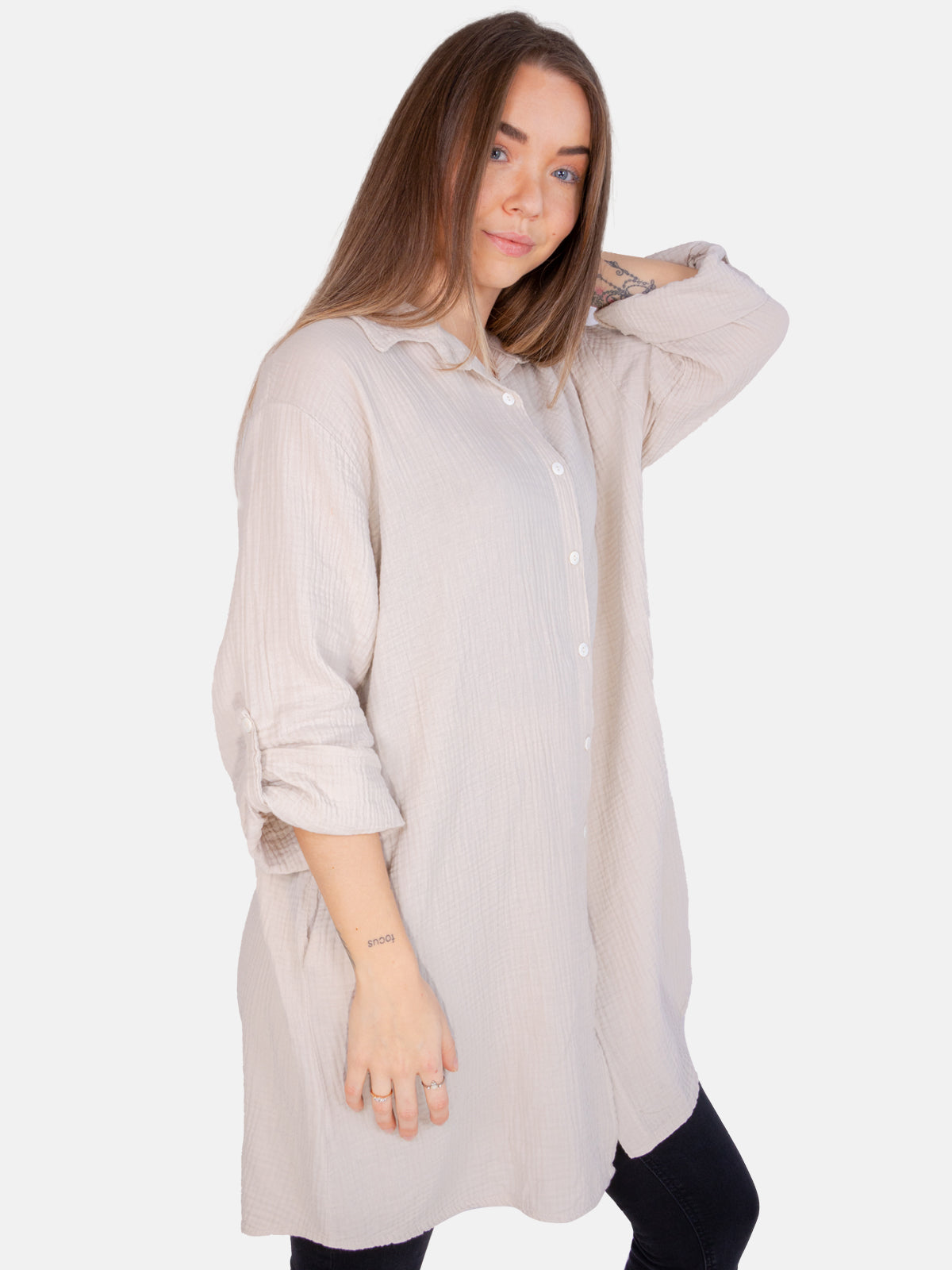 Musselinbluse mit Knopfverschluss & Taschen - beige - Jessy