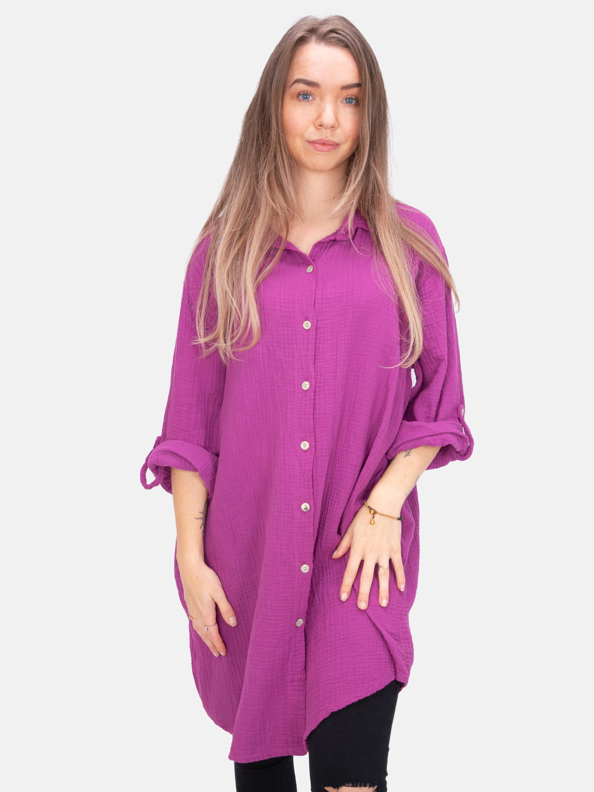 Musselinbluse mit Knopfverschluss & Taschen - brombeere - Jessy