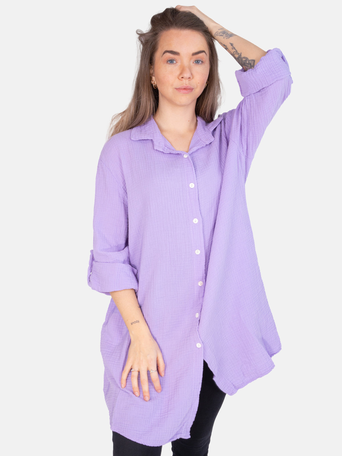 Musselinbluse mit Knopfverschluss & Taschen - flieder - Jessy