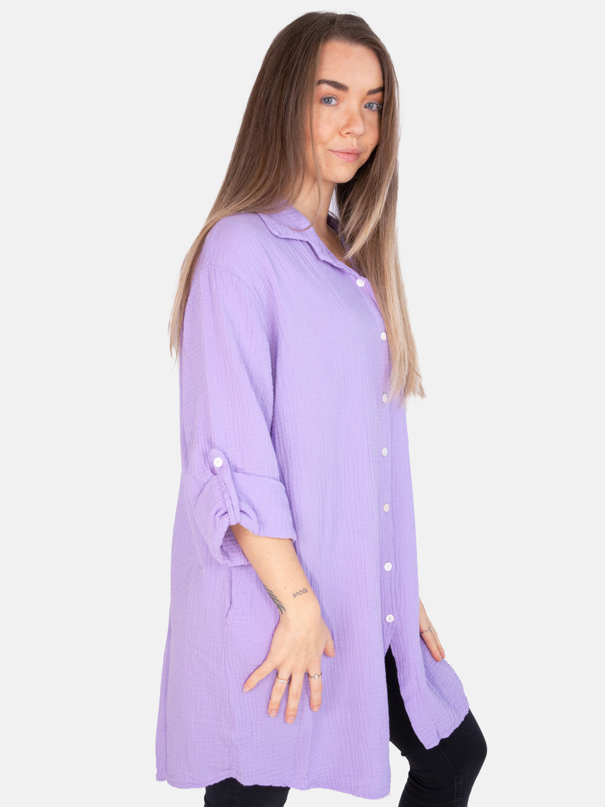 Musselinbluse mit Knopfverschluss & Taschen - flieder - Jessy