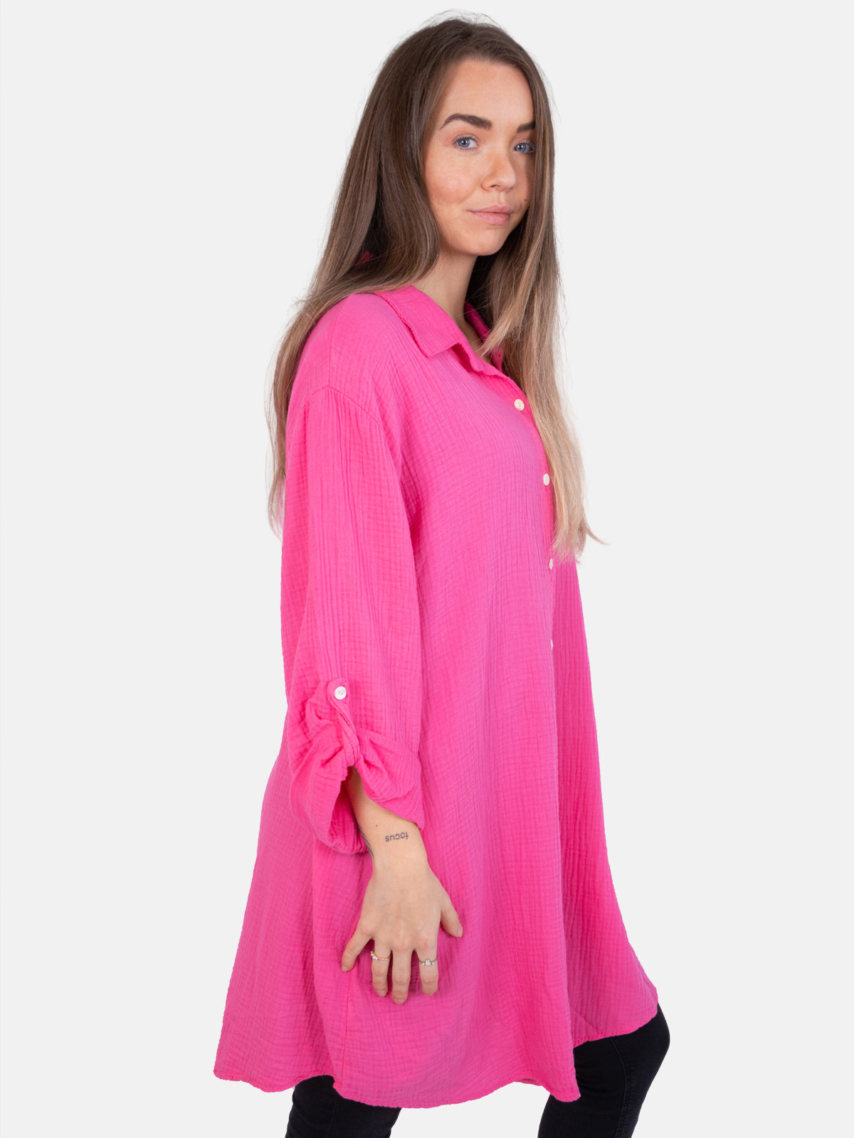 Musselinbluse mit Knopfverschluss & Taschen - pink - Jessy