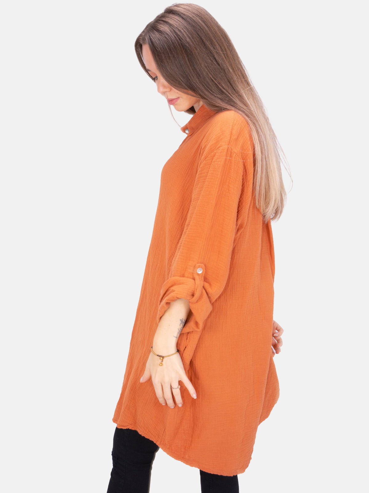 Musselinbluse mit Knopfverschluss & Taschen - rost - Jessy