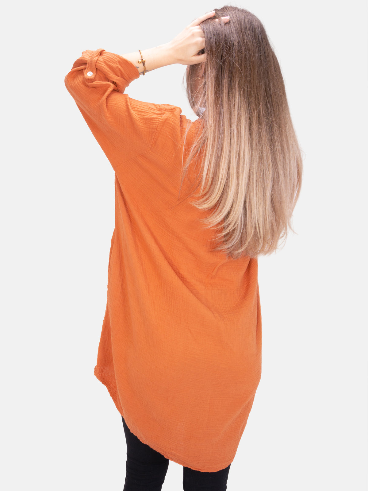 Musselinbluse mit Knopfverschluss & Taschen - rost - Jessy
