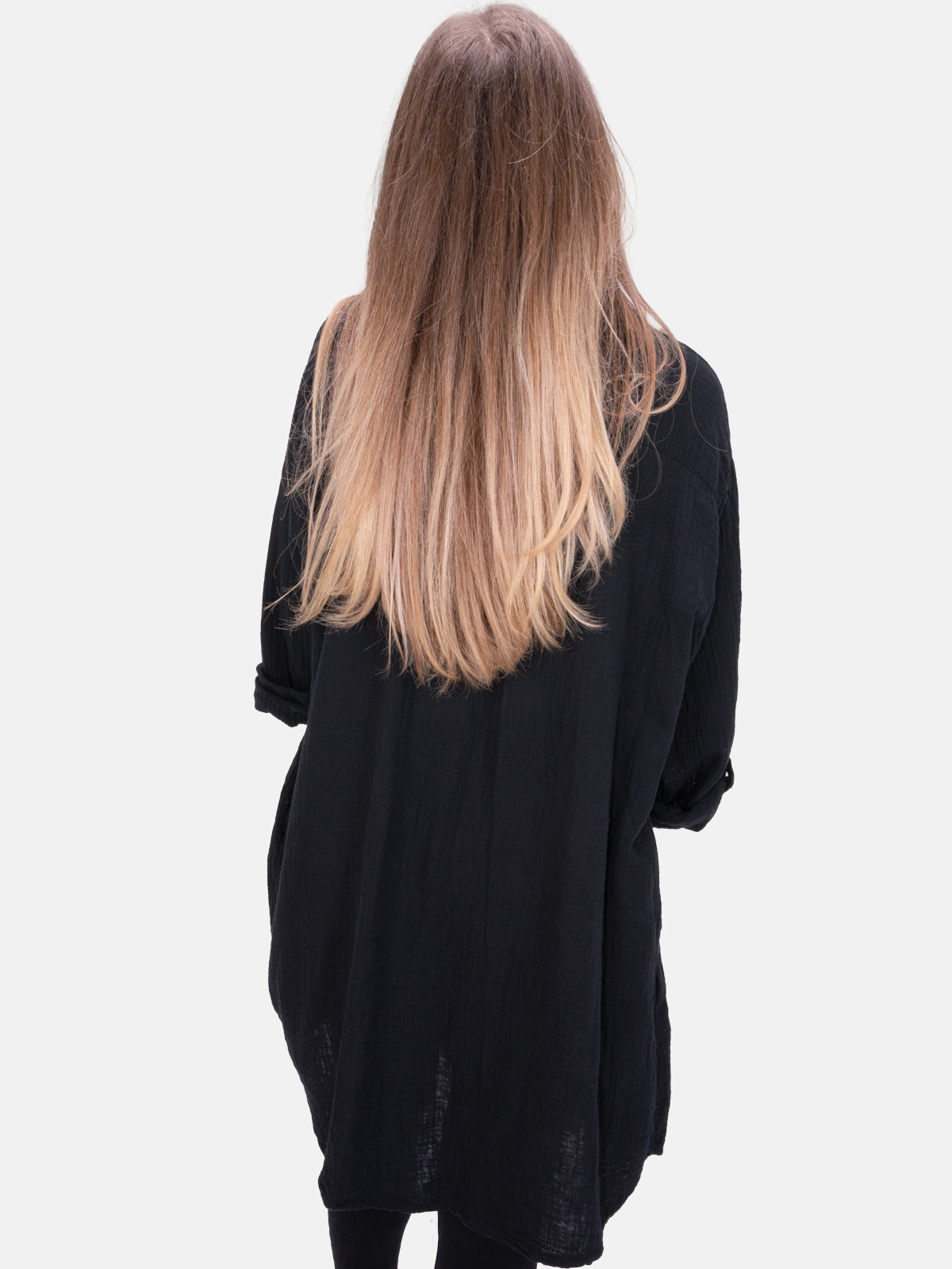 Musselinbluse mit Knopfverschluss & Taschen - schwarz - Jessy