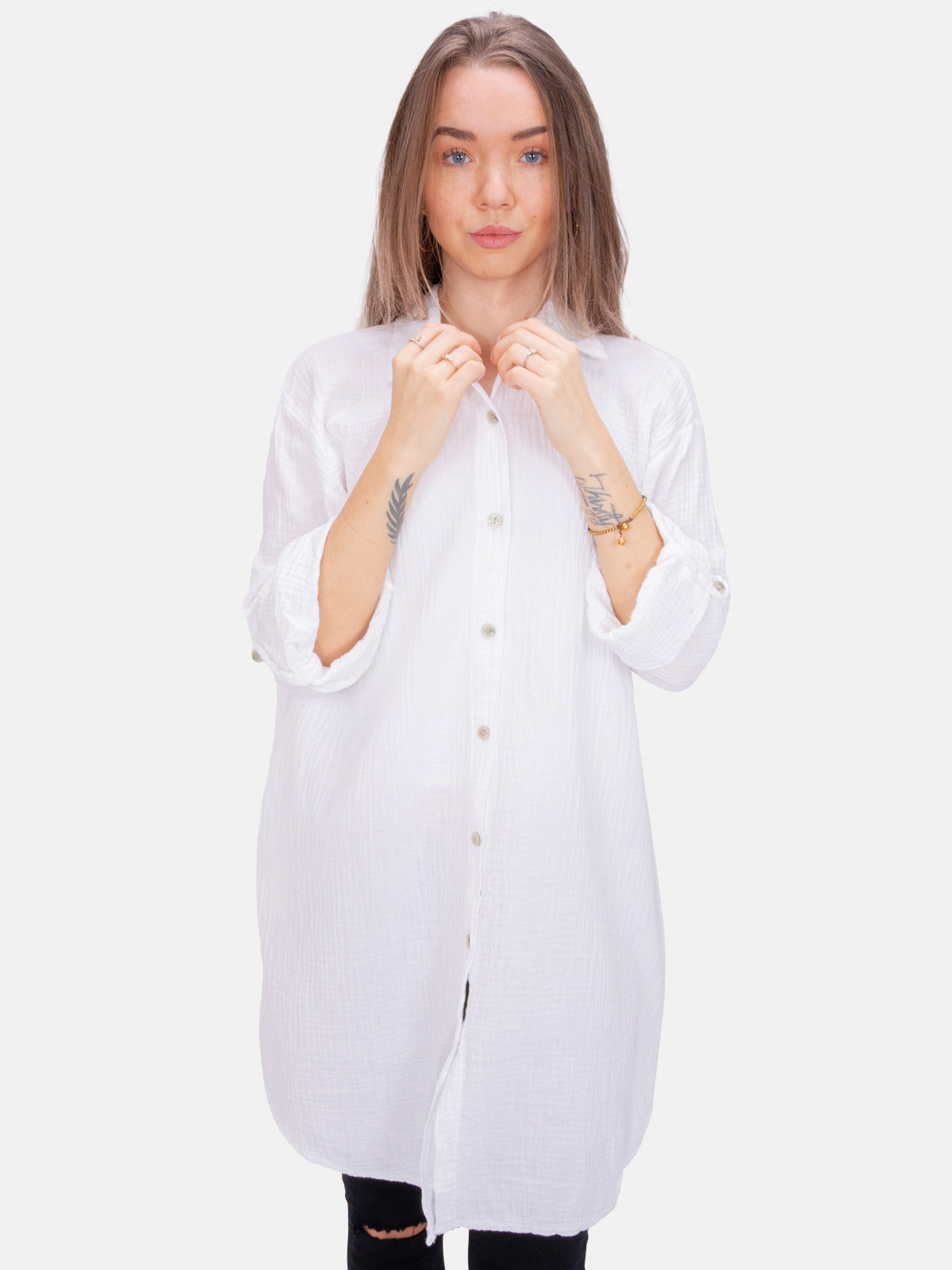 Musselinbluse mit Knopfverschluss & Taschen - weiß - Jessy