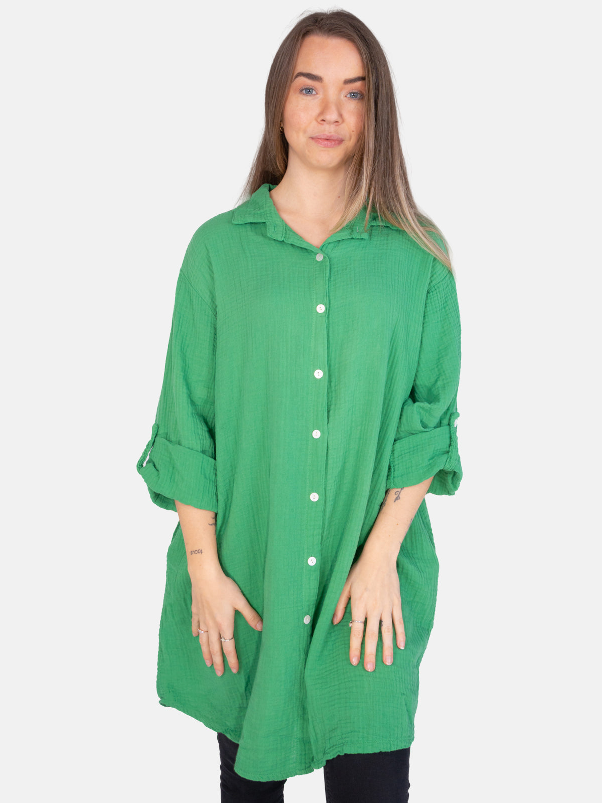 Musselinbluse mit Knopfverschluss & Taschen - wiesengrün - Jessy