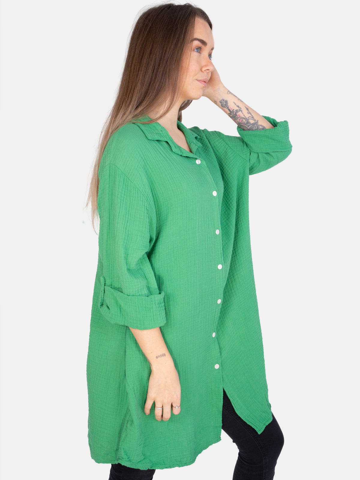 Musselinbluse mit Knopfverschluss & Taschen - wiesengrün - Jessy