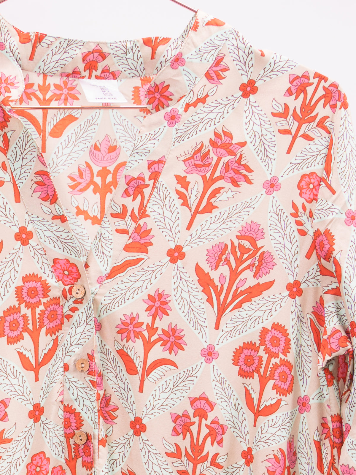 Kurzes Kleid aus 100% Seide - beige mit Blumenmuster - Angie