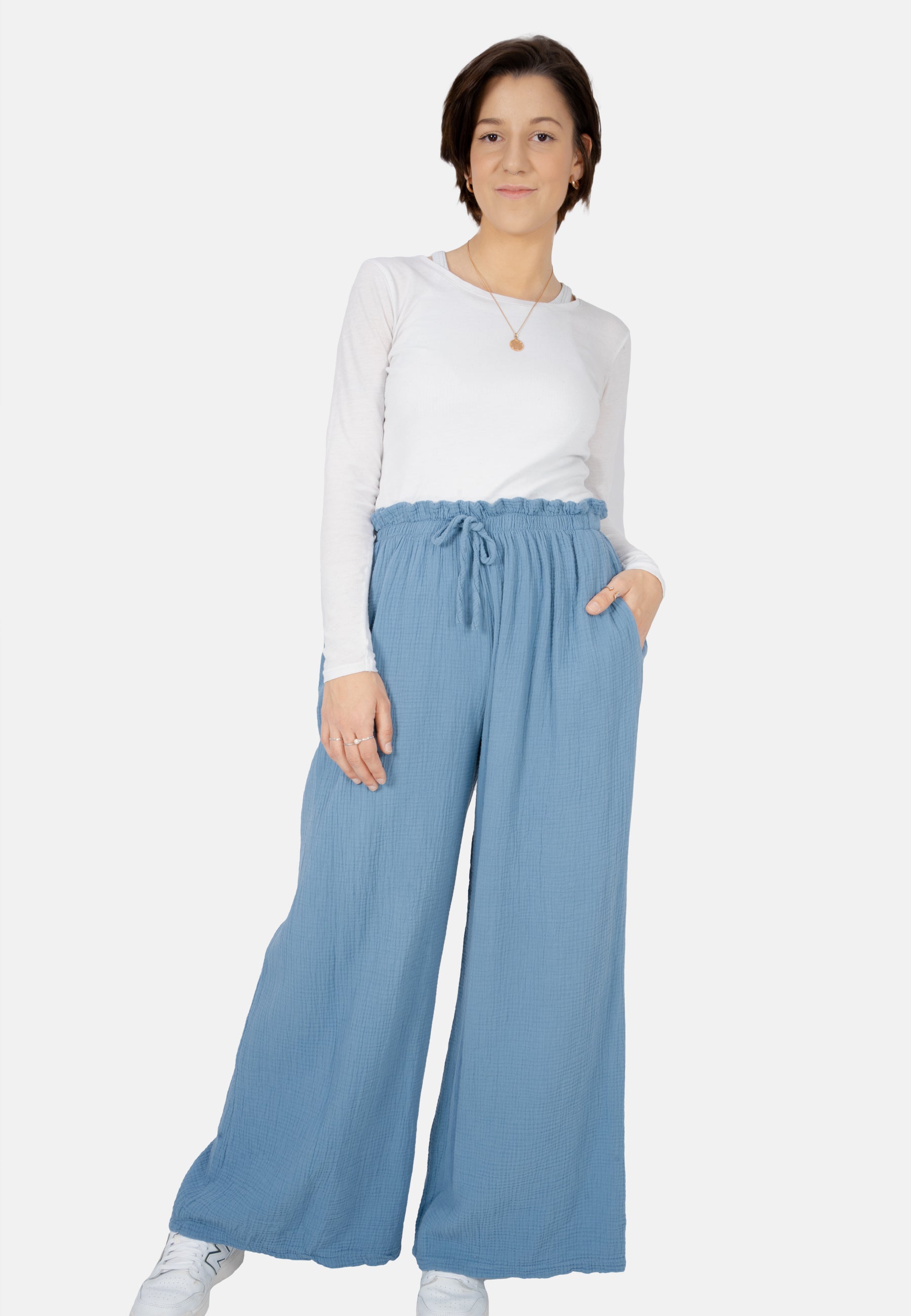 Lockere Musselinhose - jeansblau - Liska