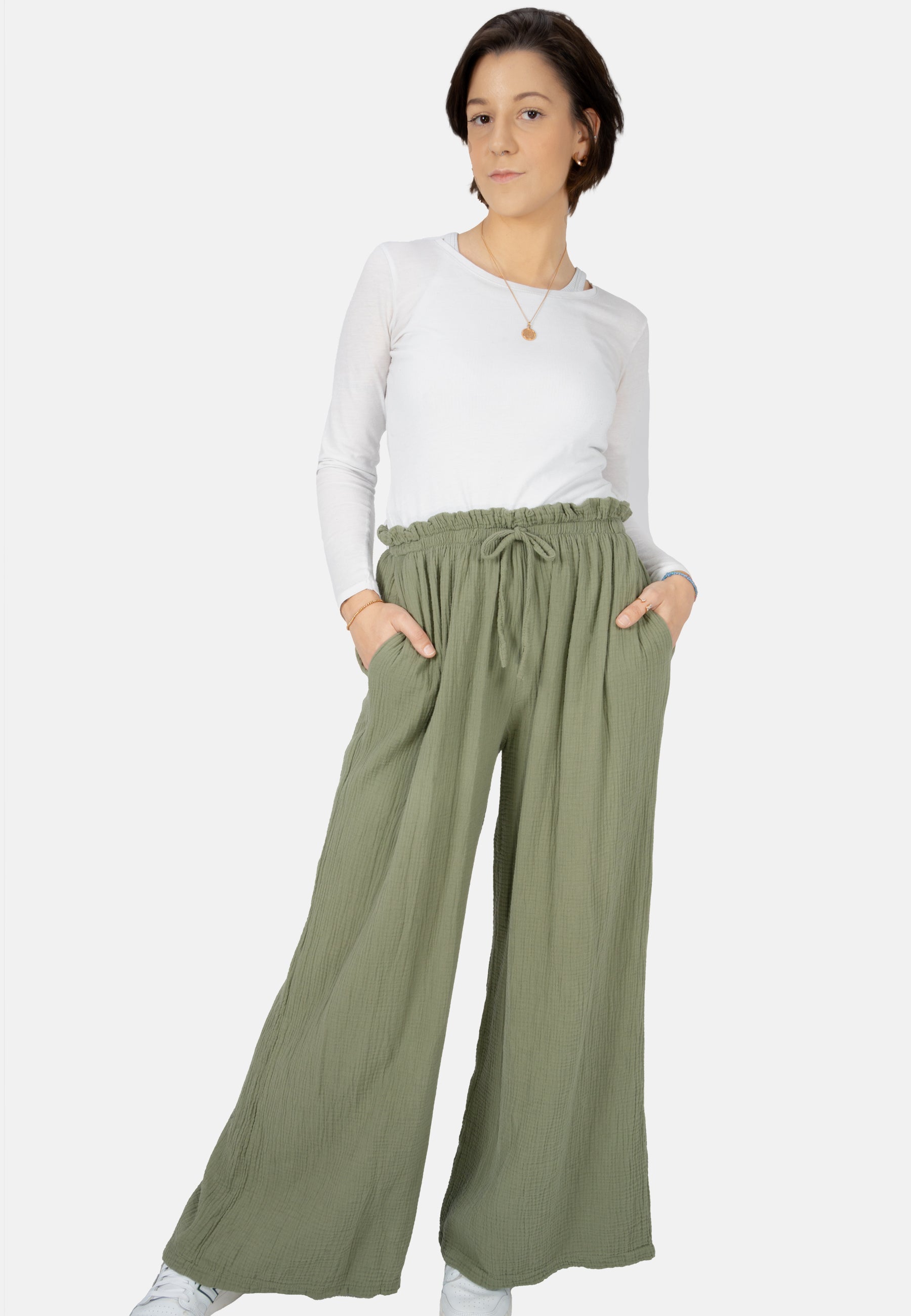 Lockere Musselinhose - khaki - Liska