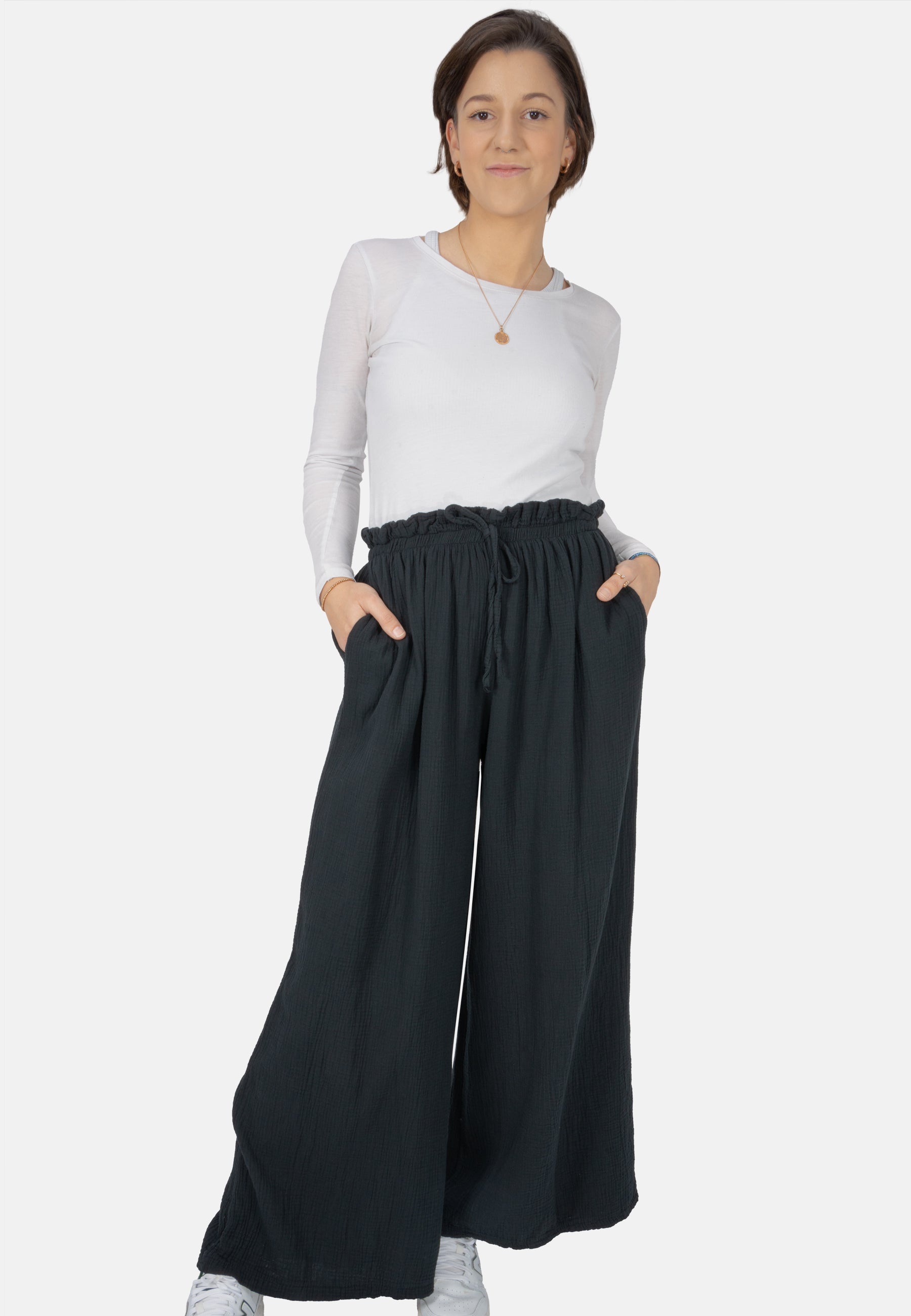 Lockere Musselinhose - schwarz - Liska