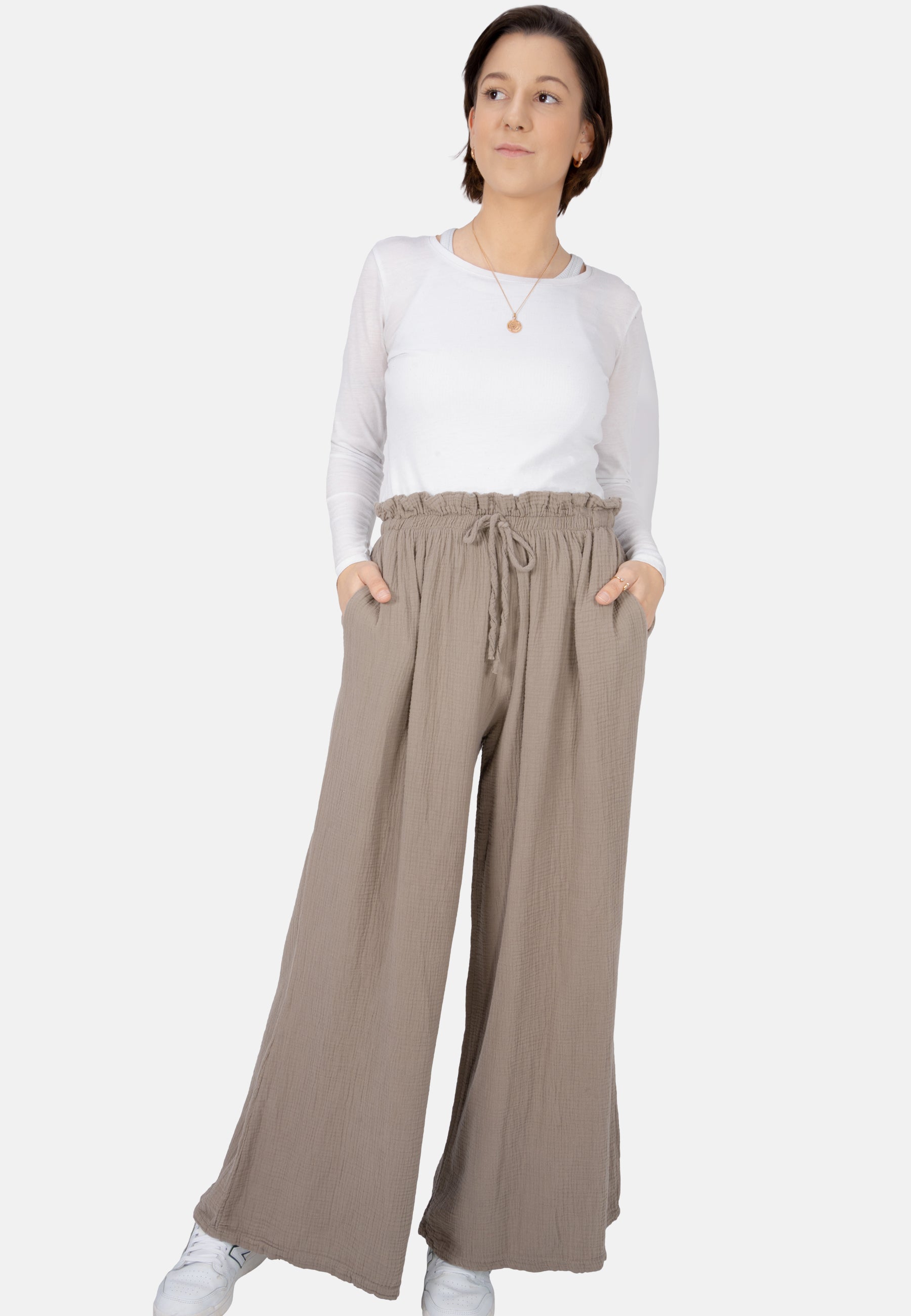 Lockere Musselinhose - taupe - Liska