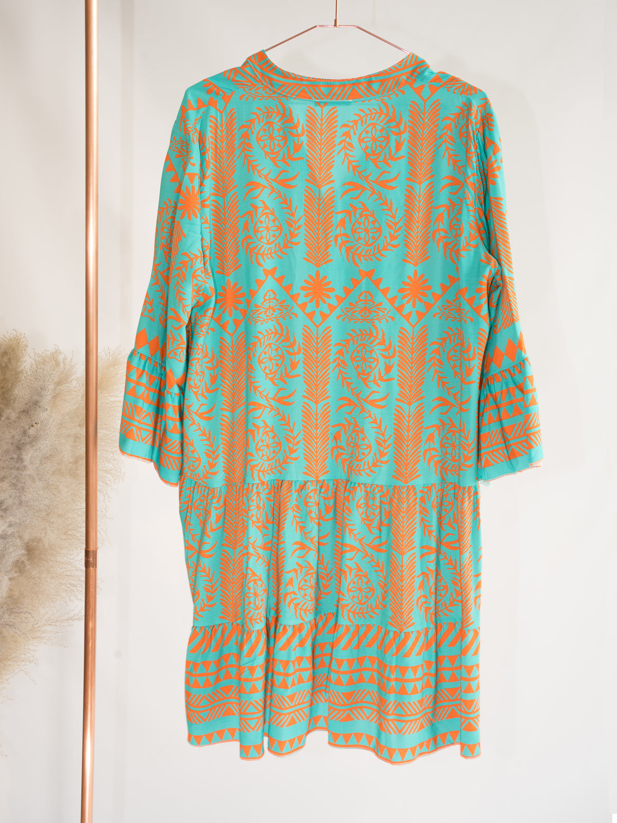 Mittellanges Kleid im Boho Stil - türkis orange - Ina