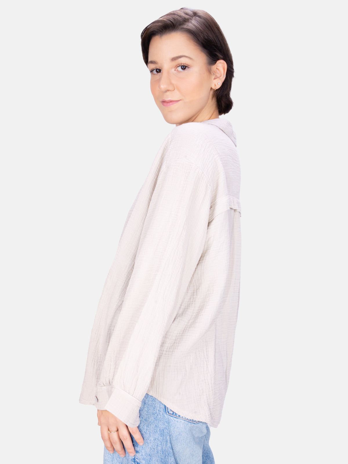 Kurze Musselin Hemdbluse mit Knöpfen - beige - Sasha