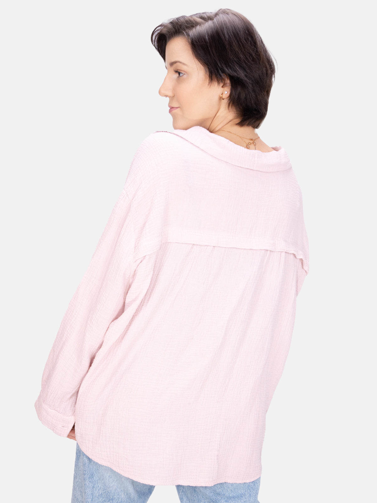 Kurze Musselin Hemdbluse mit Knöpfen - rosa - Sasha
