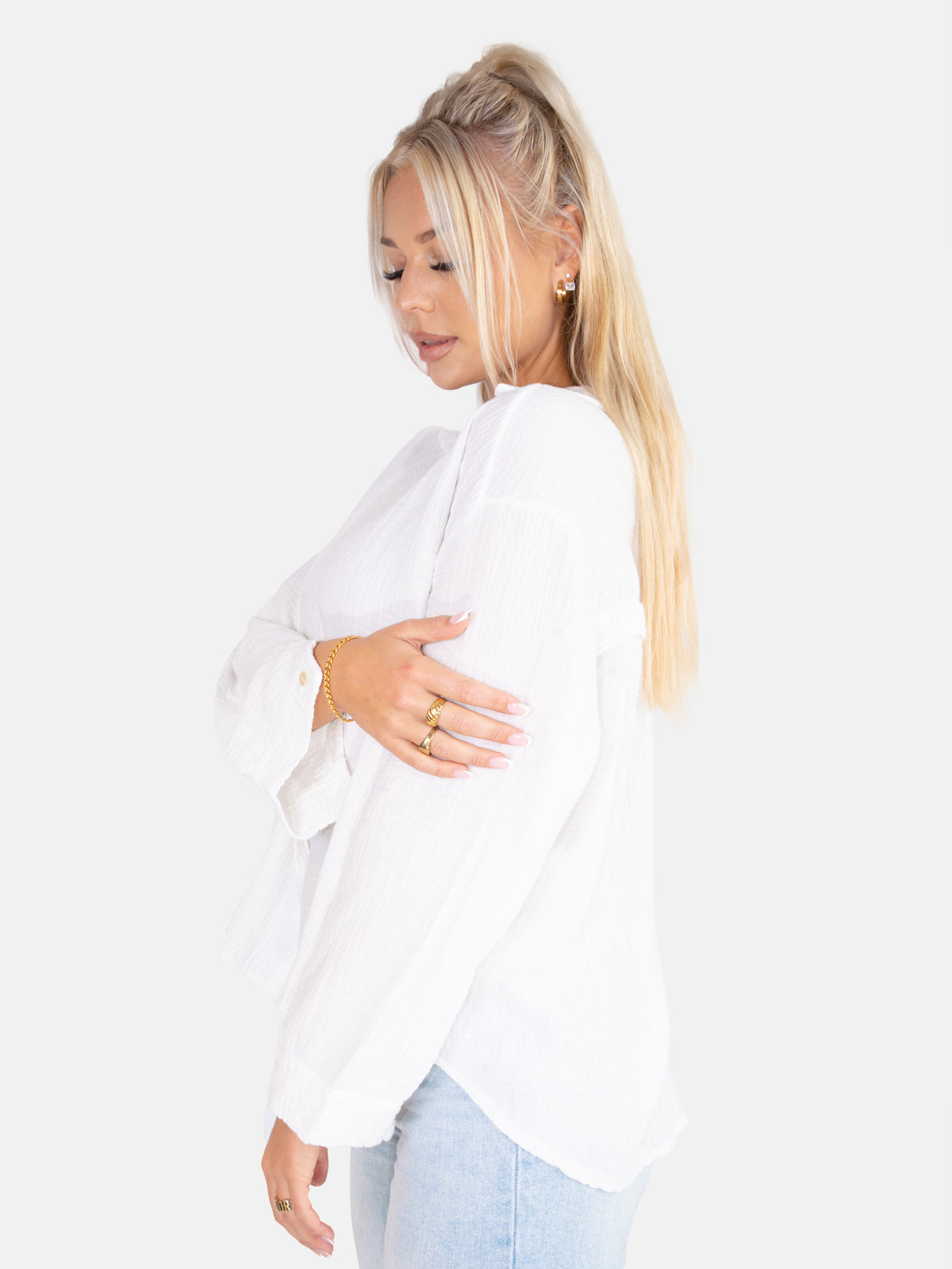 Kurze Musselin Hemdbluse mit Knöpfen - weiß - Sasha