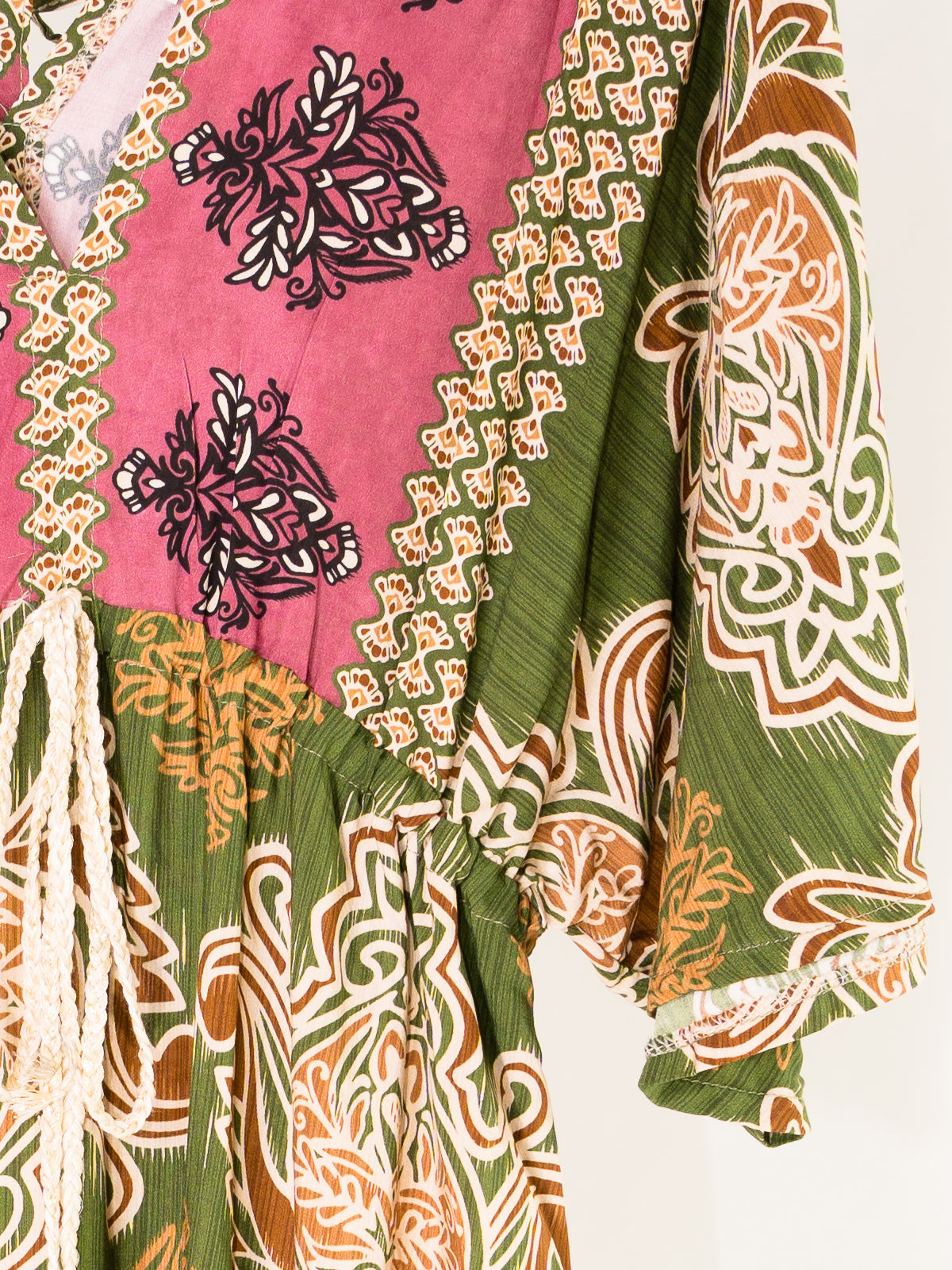 Maxi Kleid tailliert im Boho Stil - grün bordeaux - Ajala