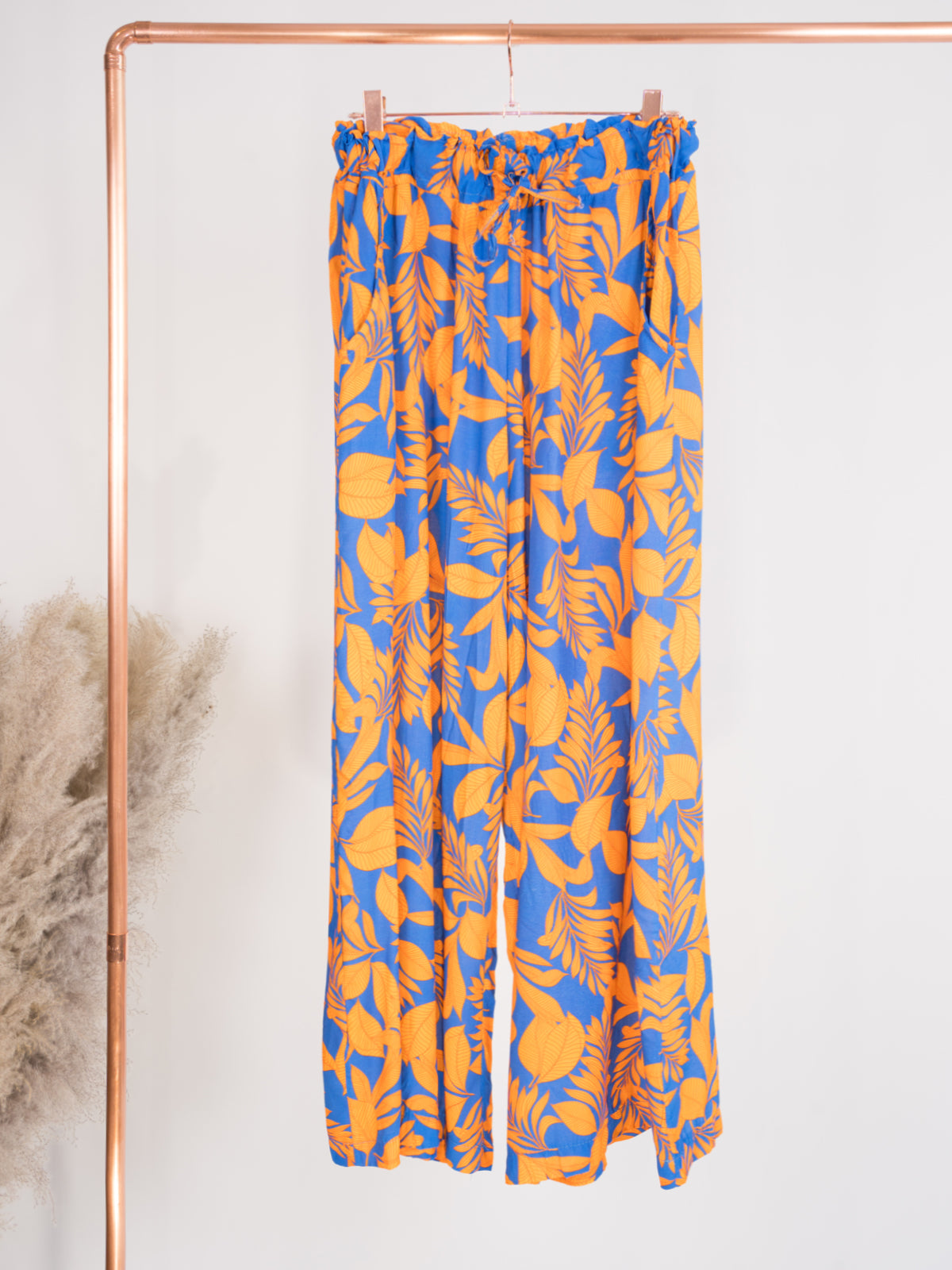 Hose mit Blattmuster - blau orange - Estra