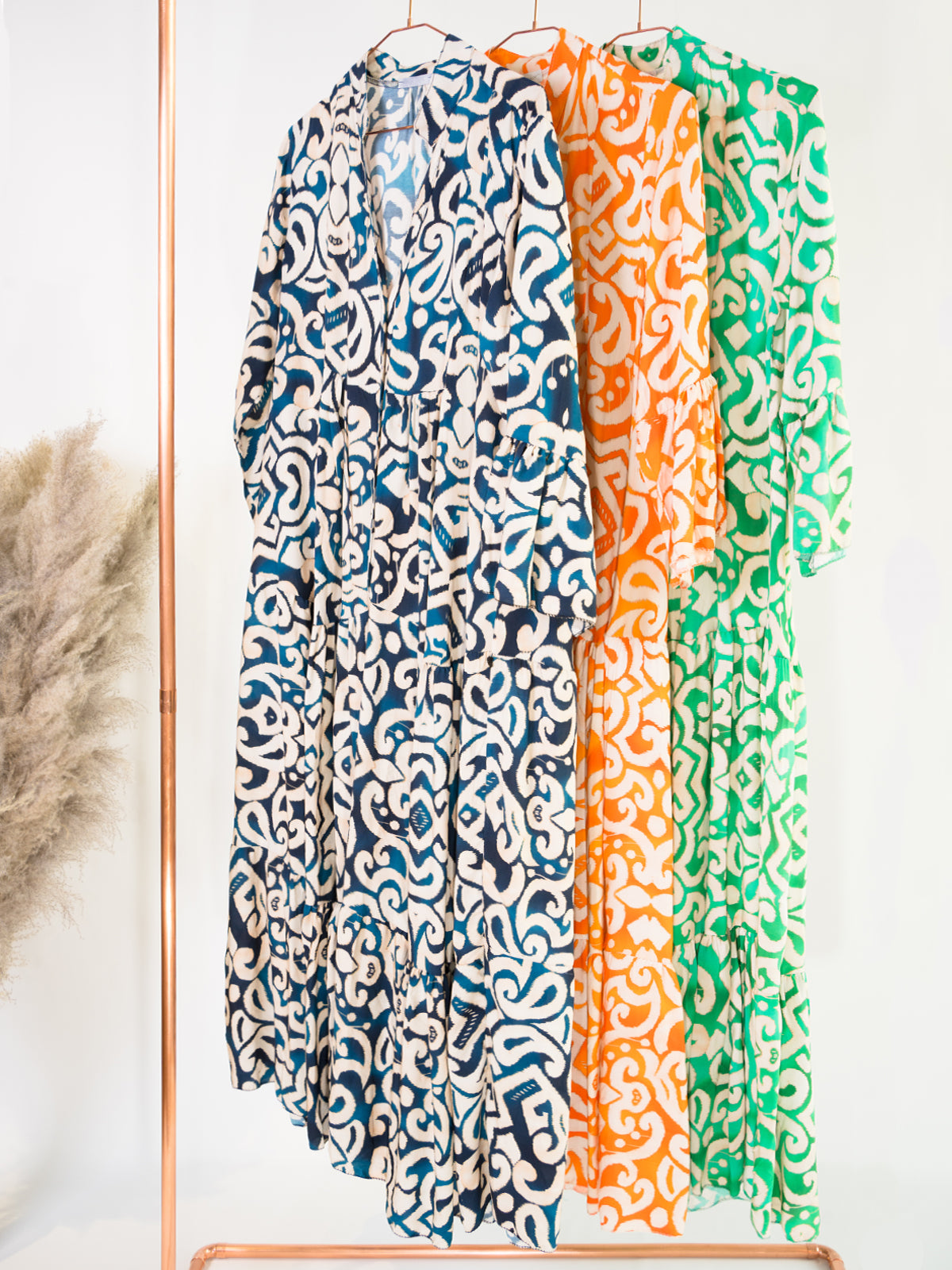 Langes geknöpftes Kleid - grün beige - Daisy