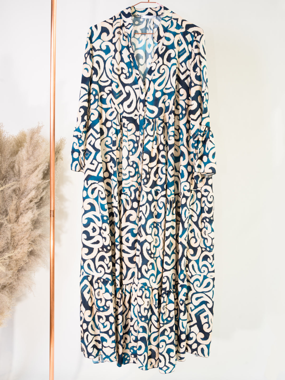 Langes geknöpftes Kleid - dunkelblau beige - Daisy