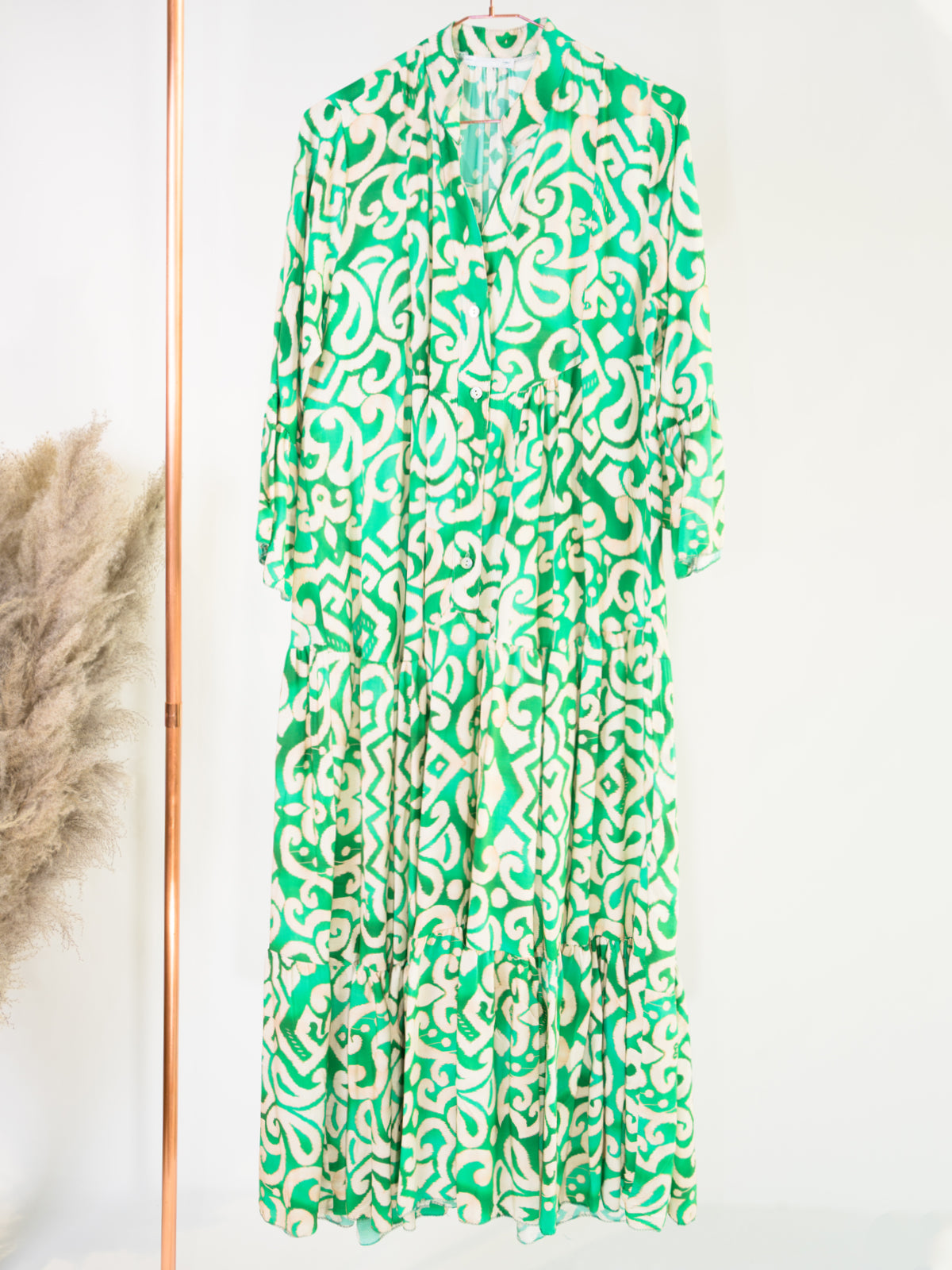 Langes geknöpftes Kleid - grün beige - Daisy