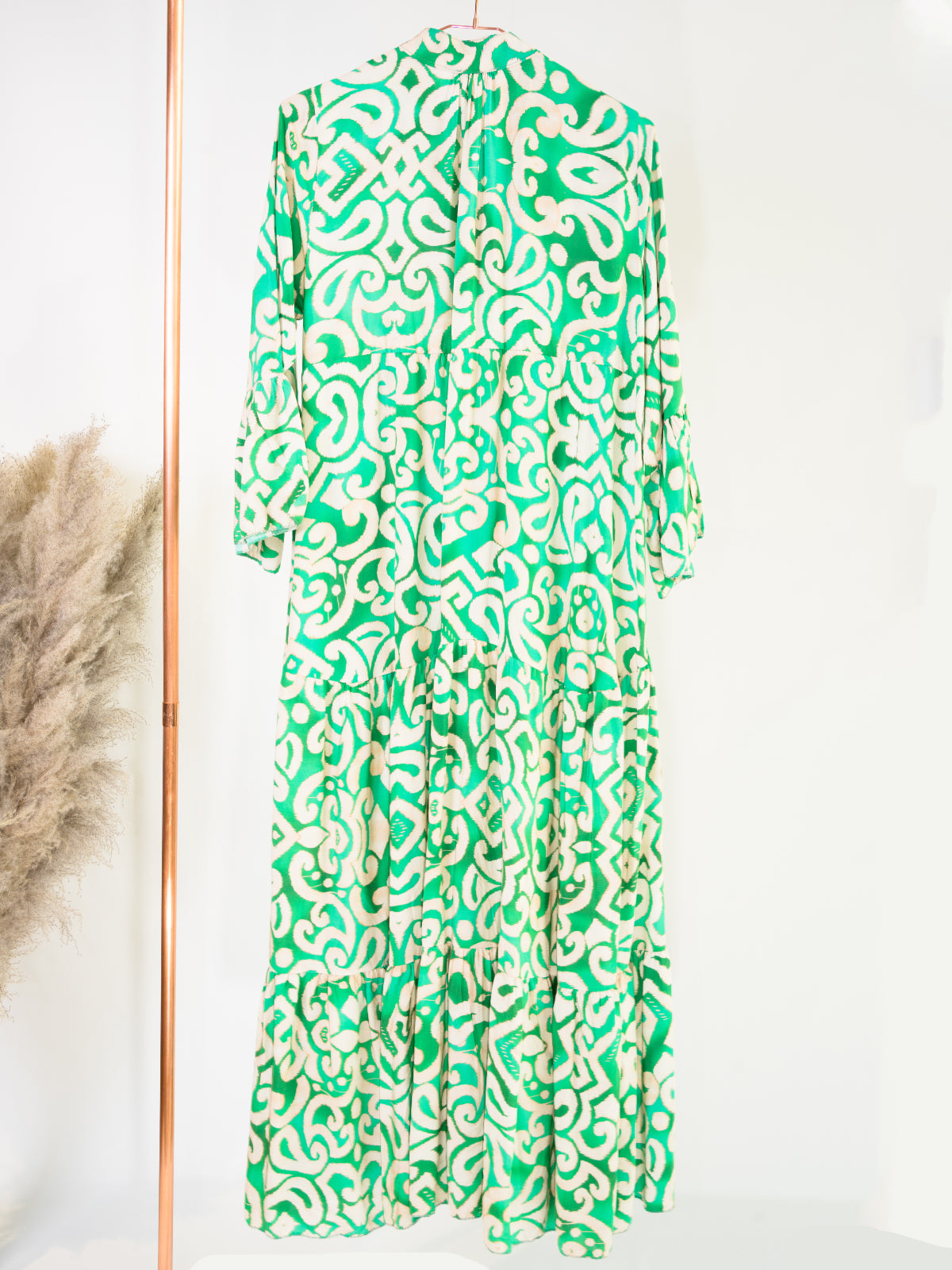 Langes geknöpftes Kleid - grün beige - Daisy