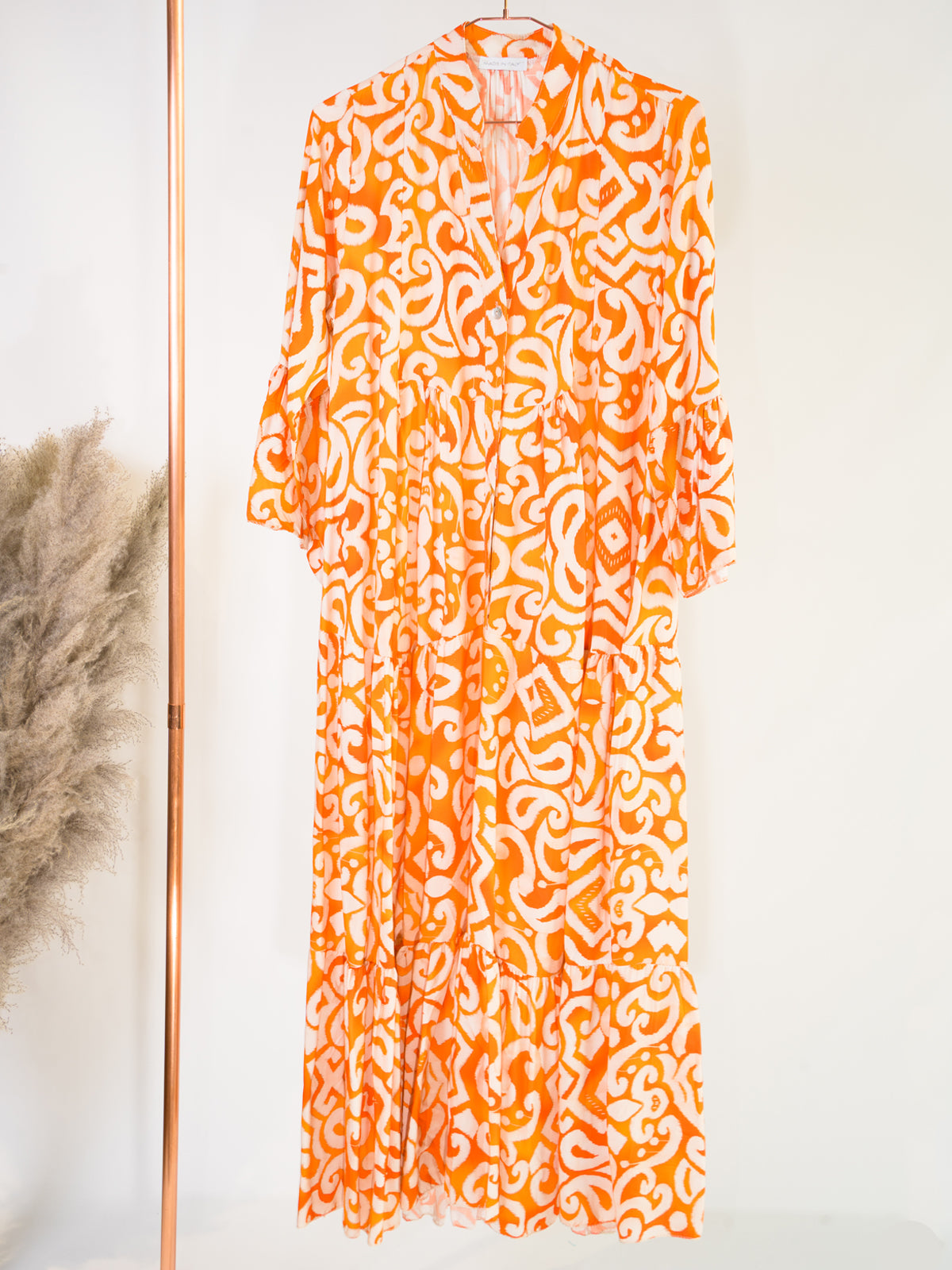 Langes geknöpftes Kleid - orange beige - Daisy