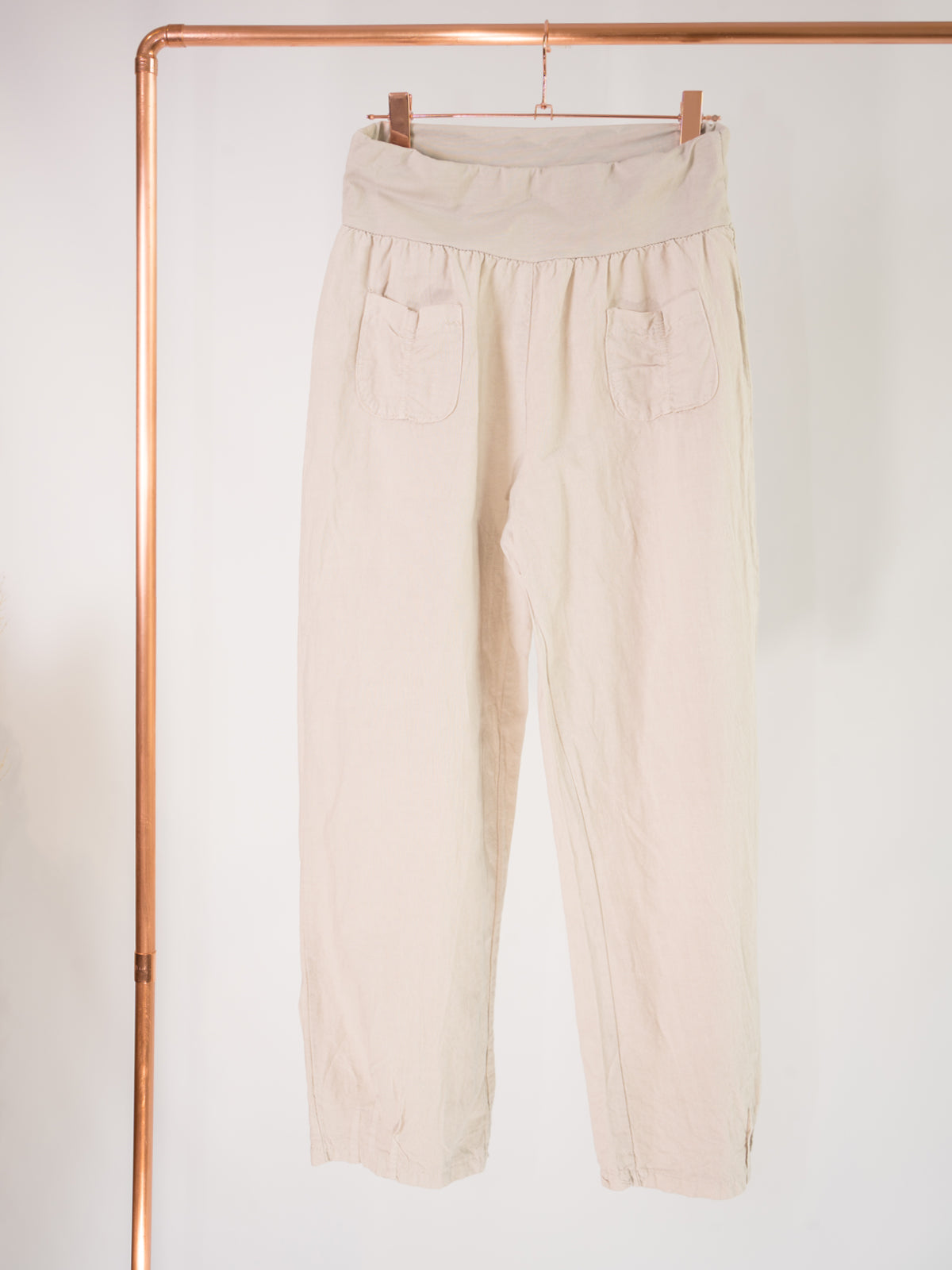 Lockere Damen Leinenhose - beige - Clara