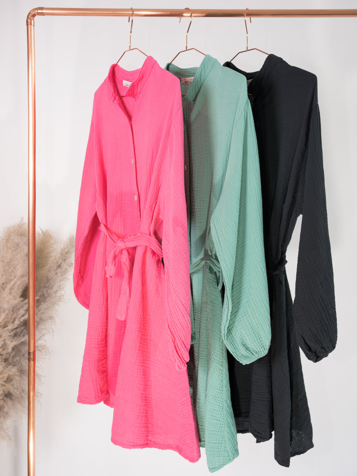 Musselin Kleid mit Bindegürtel - pink - Melci