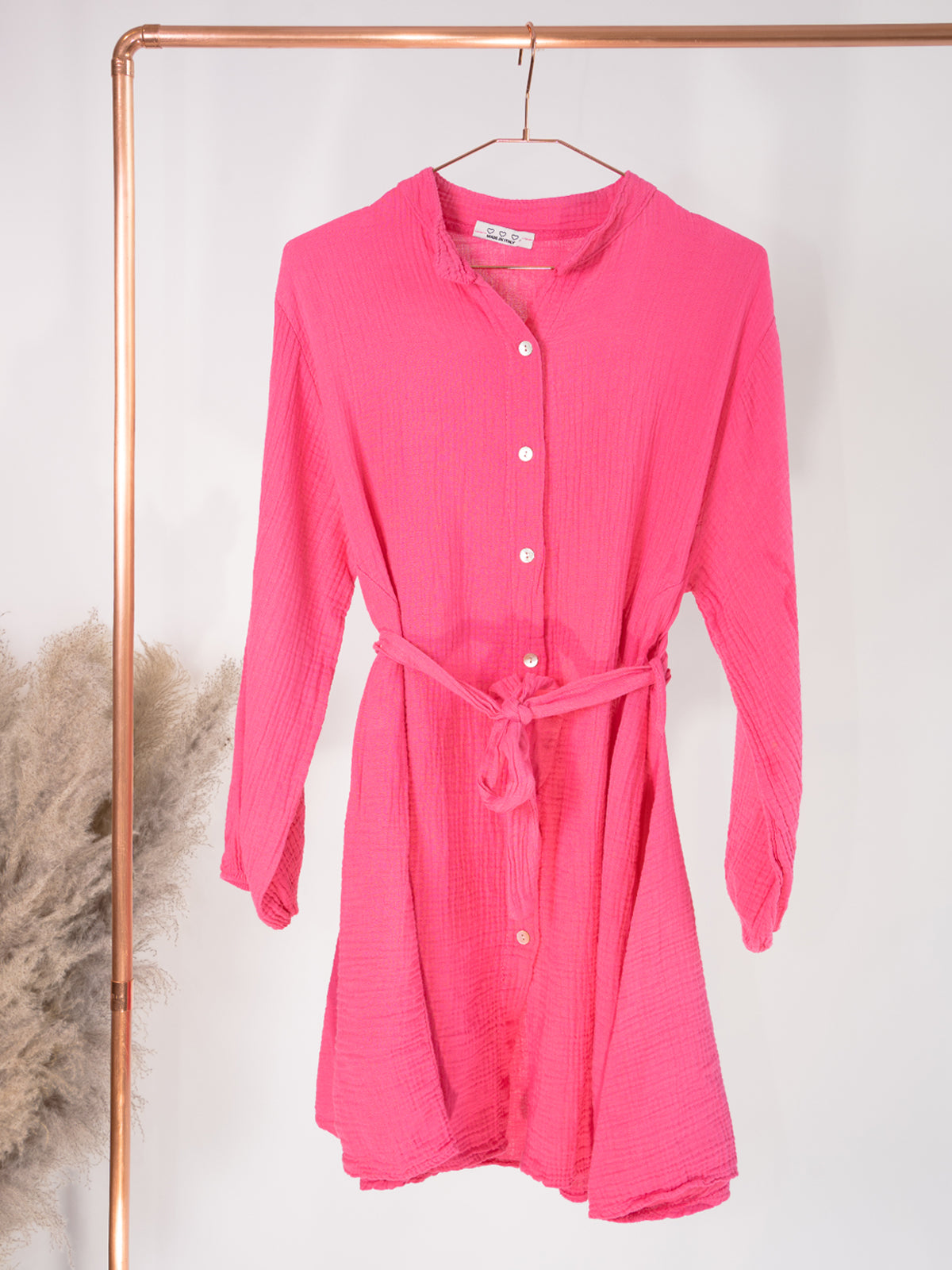 Musselin Kleid mit Bindegürtel - pink - Melci