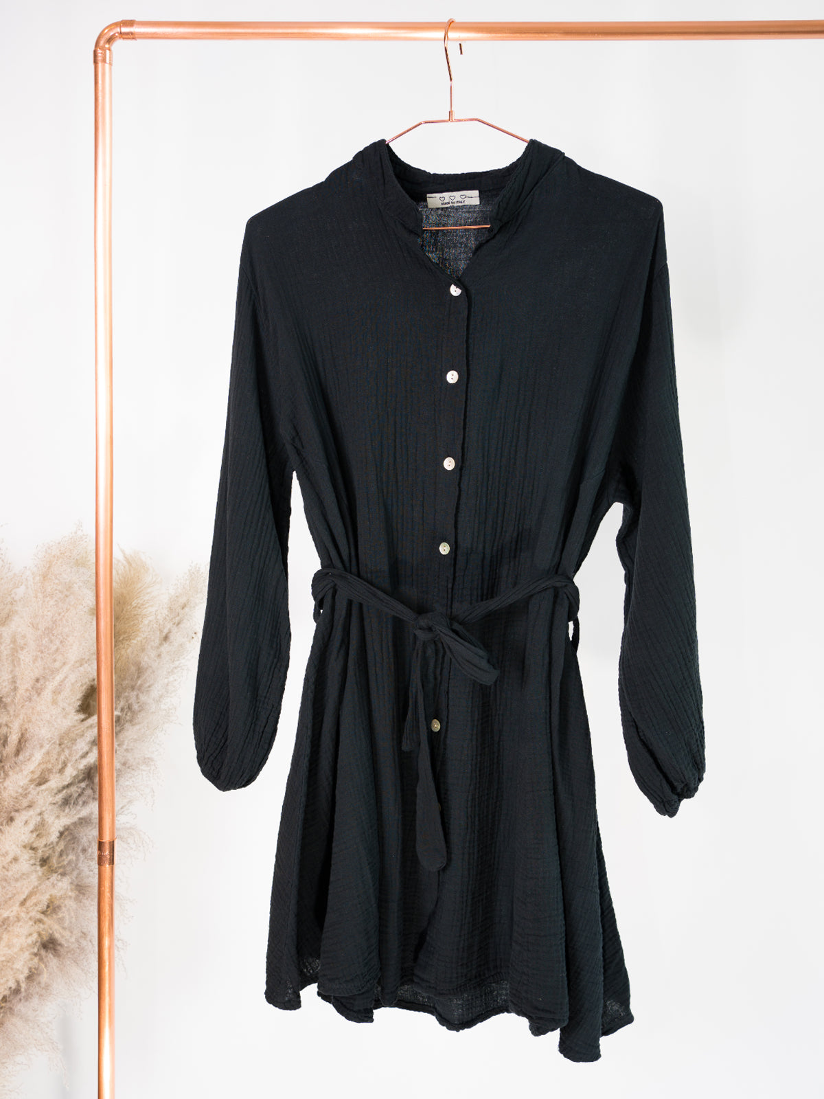 Musselin Kleid mit Bindegürtel - schwarz - Melci