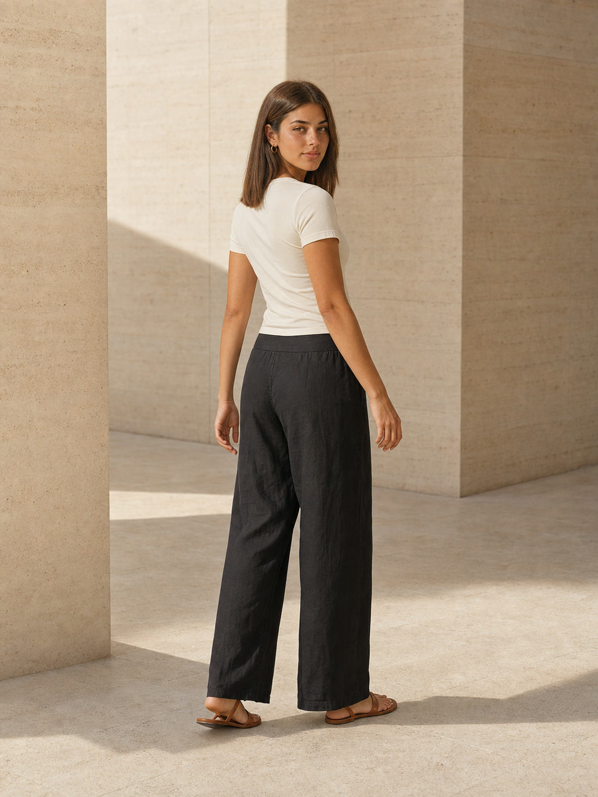 Lockere Damen Leinenhose - schwarz - Clara