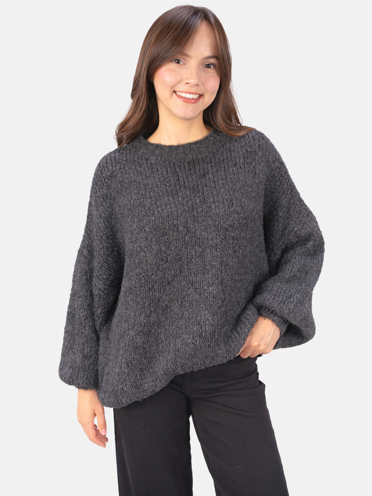 Strick Pullover aus Woll-Mix - Adelina in Schwarz #Farbe_Anthrazit