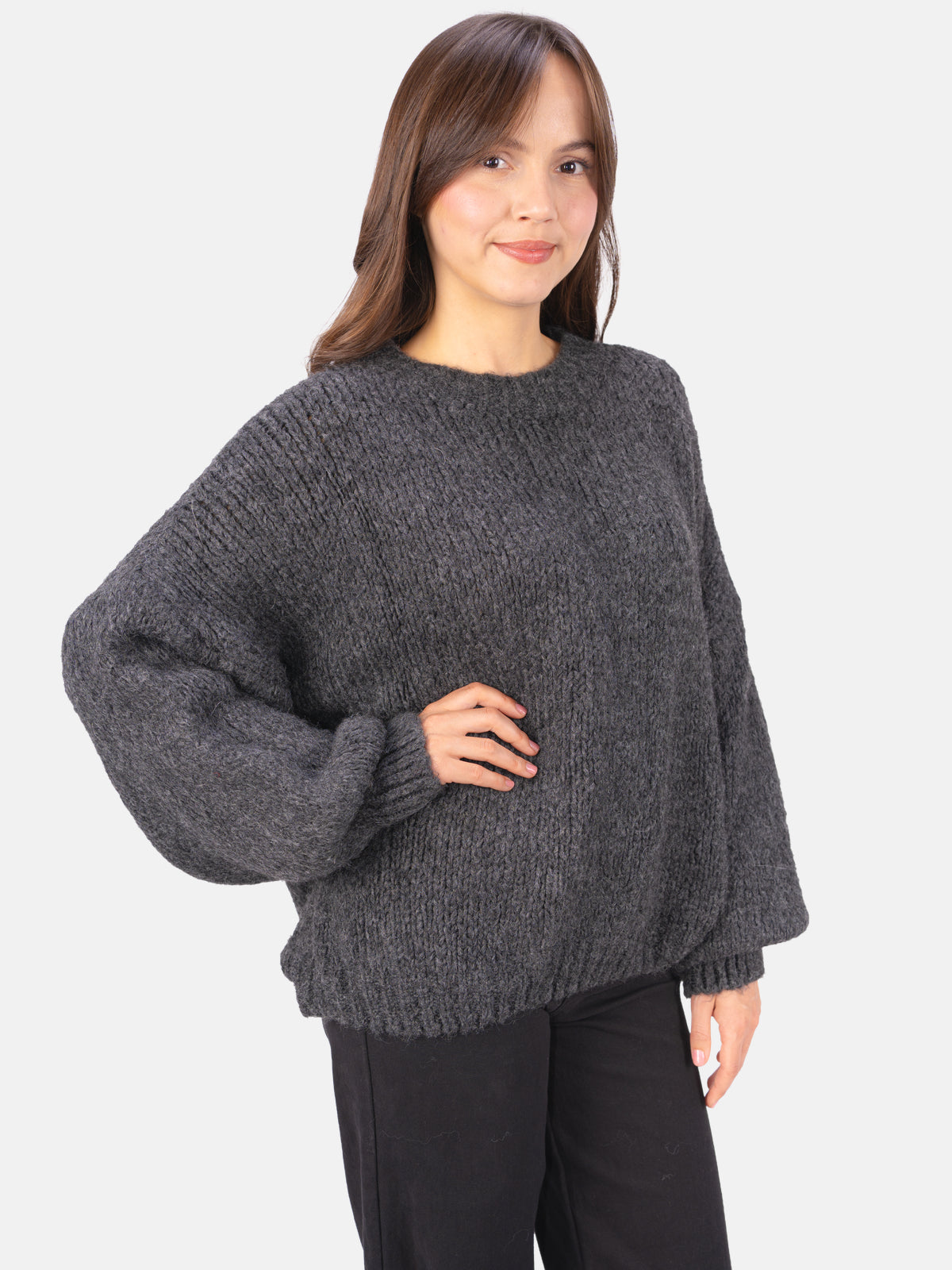 Strick Pullover aus Woll-Mix - Adelina in Schwarz #Farbe_Anthrazit