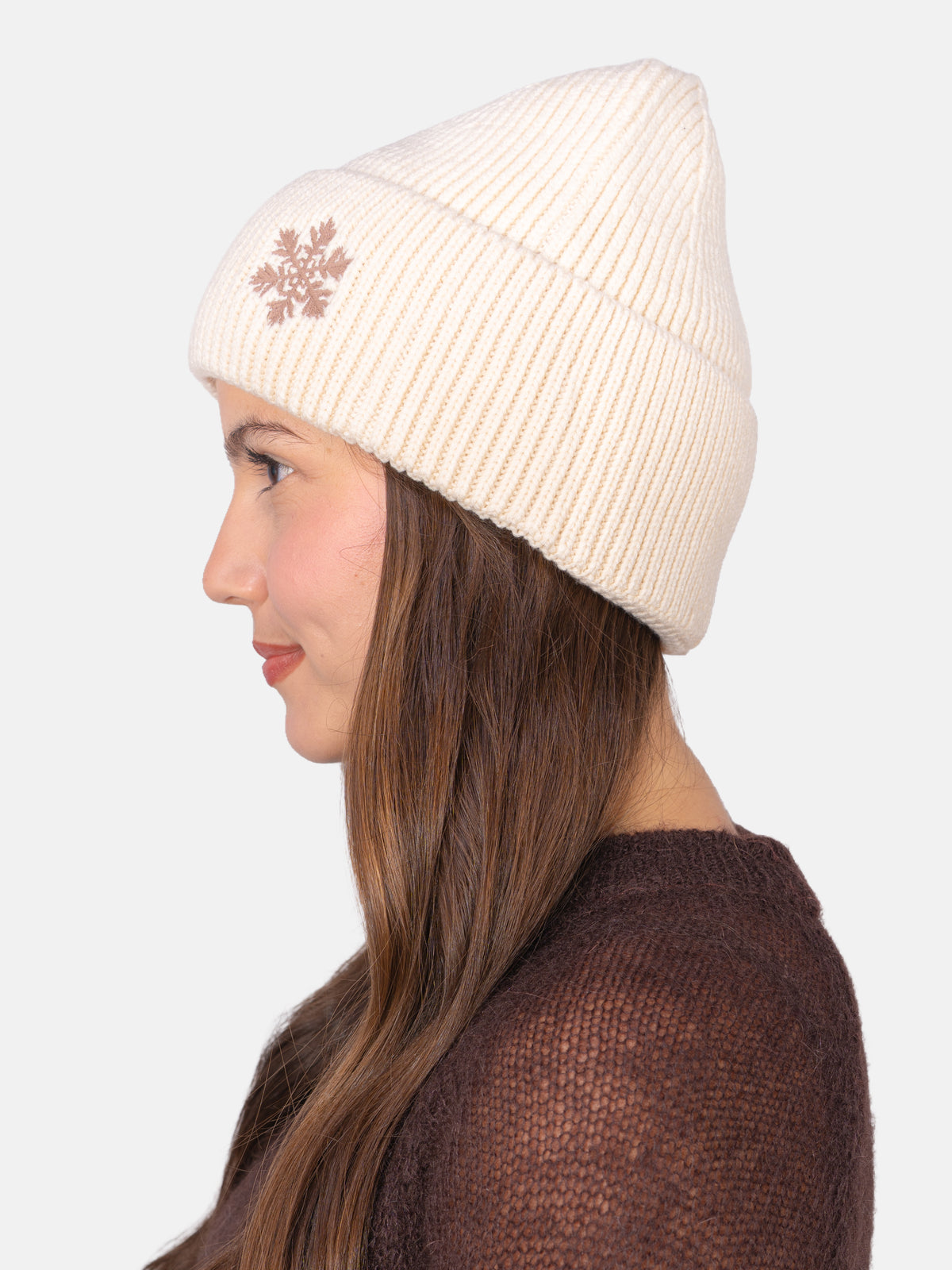 Beanie Mütze mit Schneeflocke #Farbe_Creme