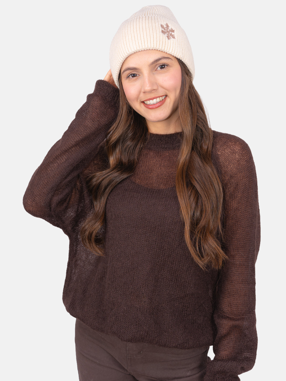 Beanie Mütze mit Schneeflocke #Farbe_Creme