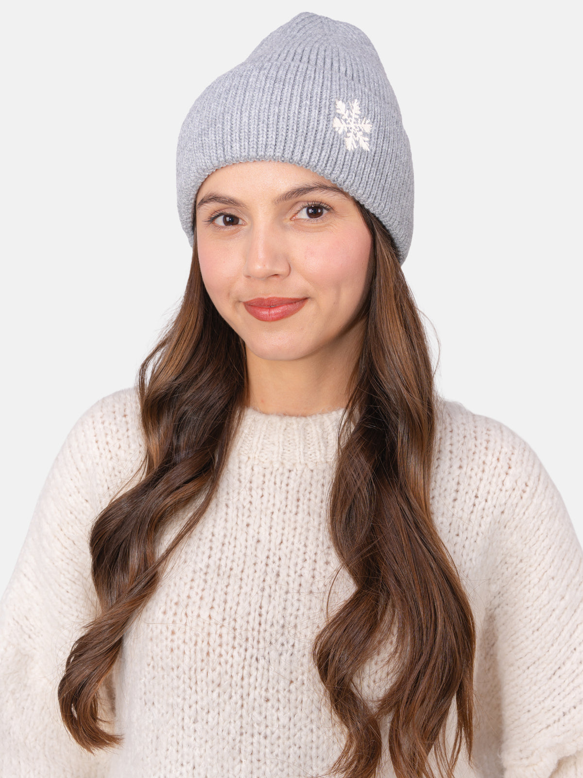 Beanie Mütze mit Schneeflocke #Farbe_Hellgrau