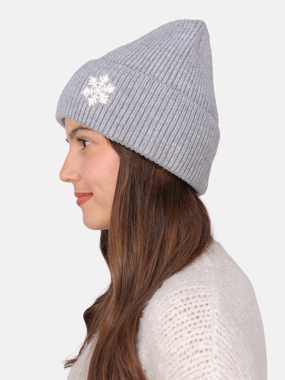 Beanie Mütze mit Schneeflocke #Farbe_Hellgrau