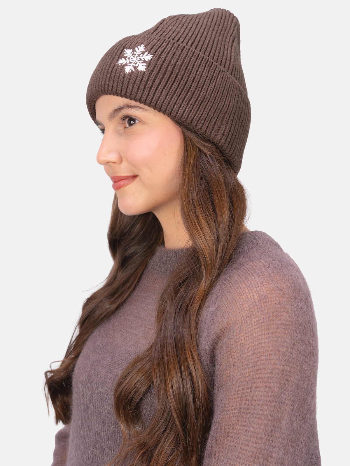 Beanie Mütze mit Schneeflocke #Farbe_Mokka