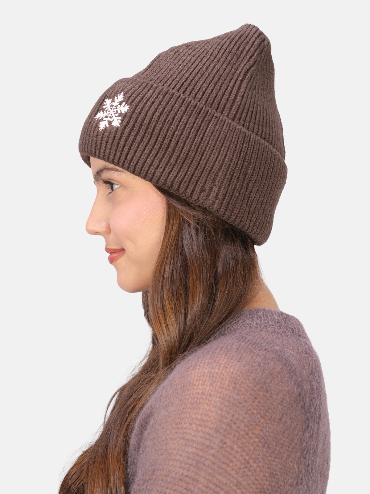 Beanie Mütze mit Schneeflocke #Farbe_Mokka