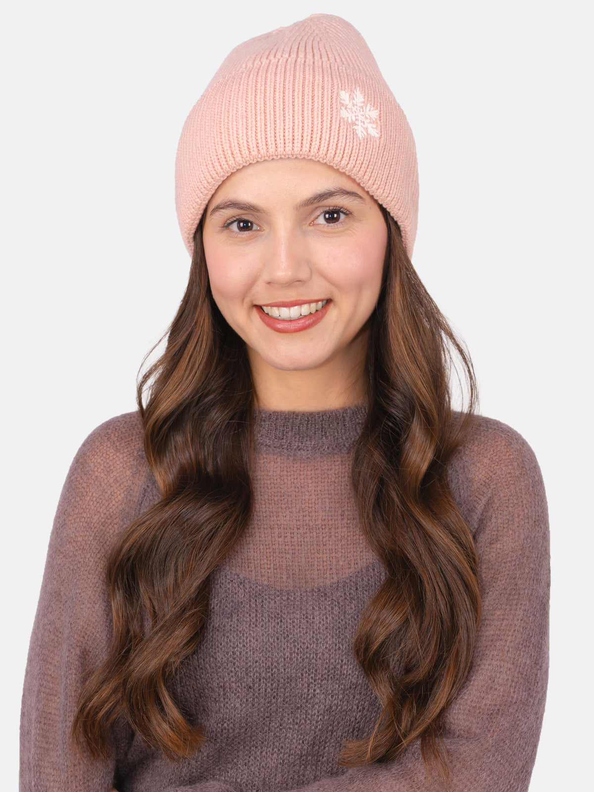 Beanie Mütze mit Schneeflocke #Farbe_Rosa