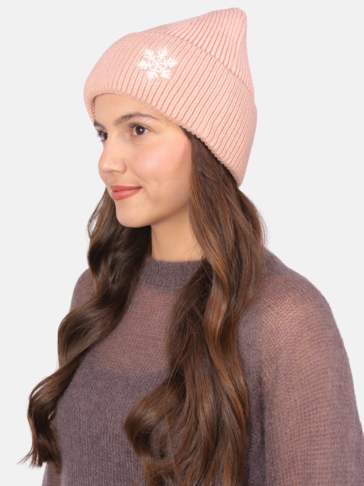 Beanie Mütze mit Schneeflocke #Farbe_Rosa