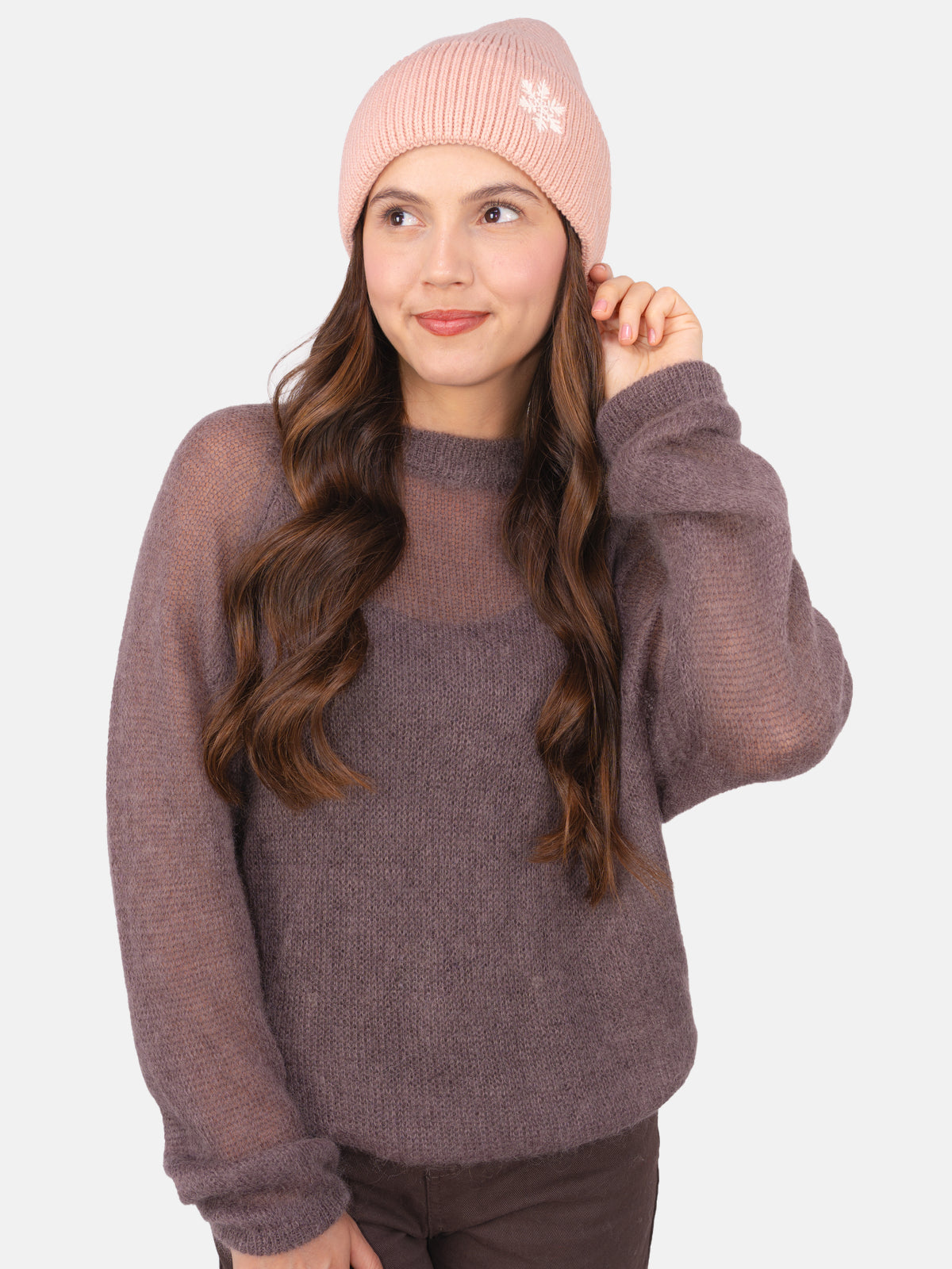 Beanie Mütze mit Schneeflocke #Farbe_Rosa