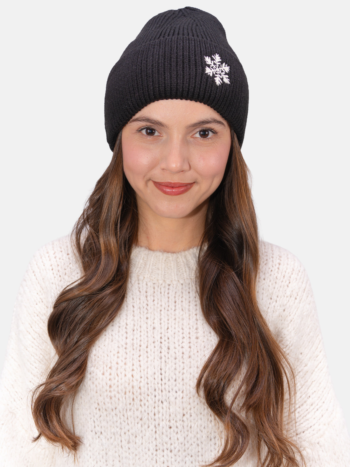 Beanie Mütze mit Schneeflocke #Farbe_Schwarz